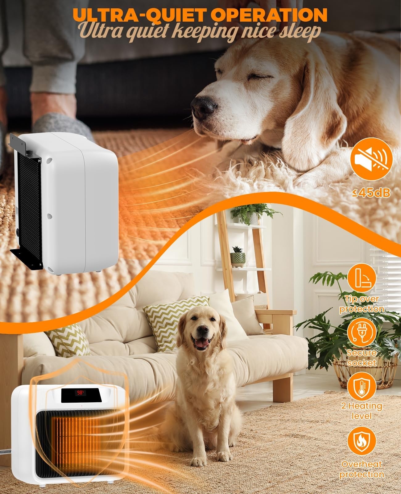 Yiabivo heated dog house with thermostat, 6ft anti-chew cord, suitable for outdoor pets, providing warmth and safety.