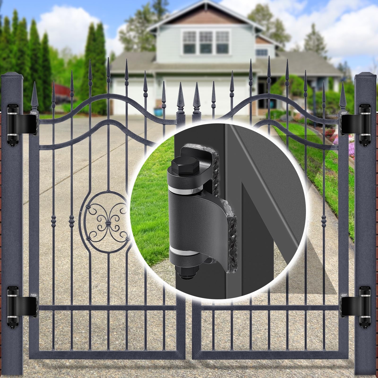 Lifeswell heavy duty steel weld-on gate hinges with spacer bearings, oxidized finish, 4-pack for durable gate installation.