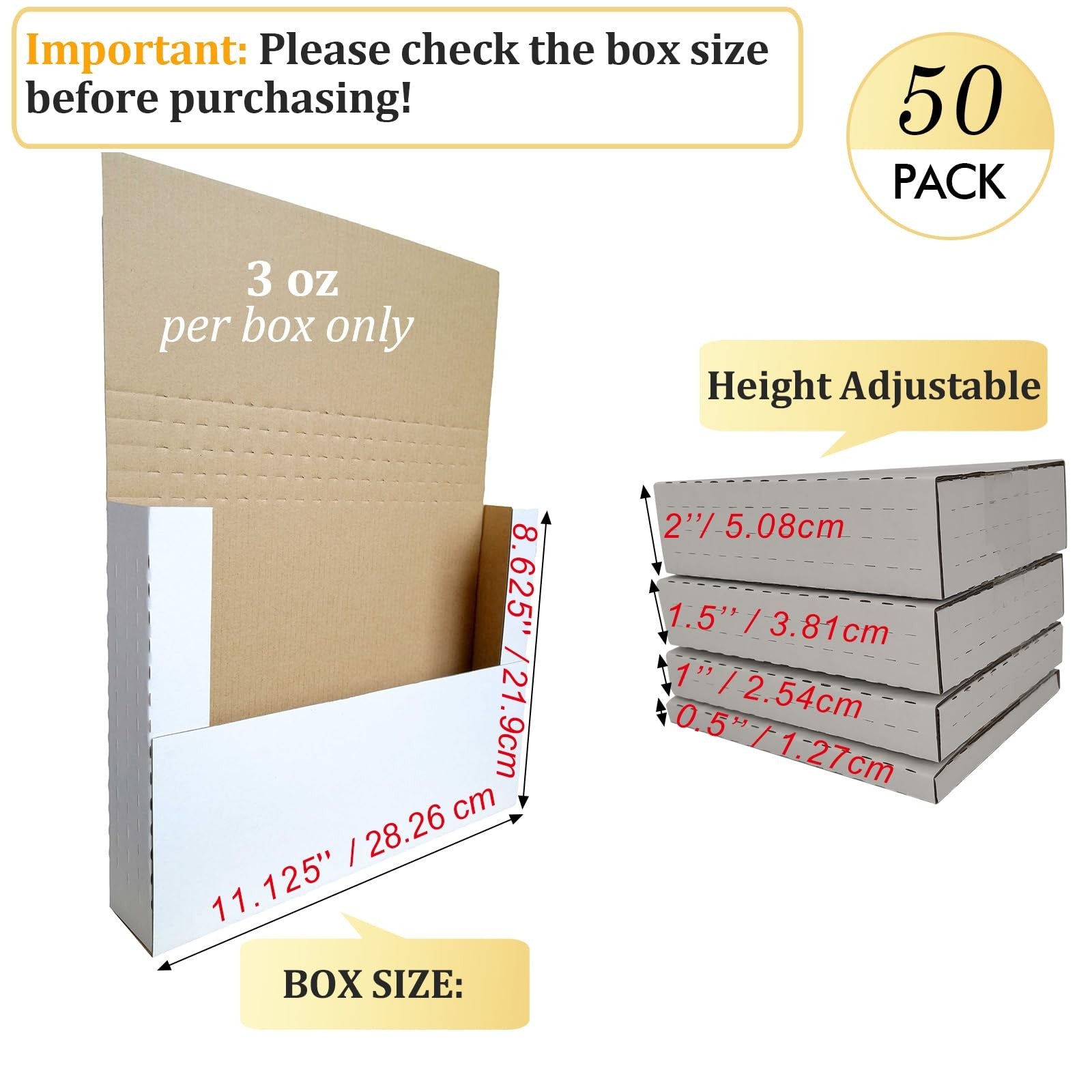 SZYANGDA 50 pack comic book shipping box mailers, 11 1/8 x 8 5/8 x 2 inches, cardboard mailers for comic book packaging