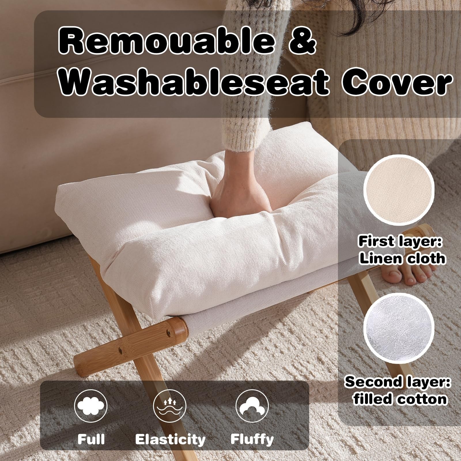 Baveke bamboo foldable ottoman footrest with U-shaped design, small bamboo footstool for relaxing or elevating feet.