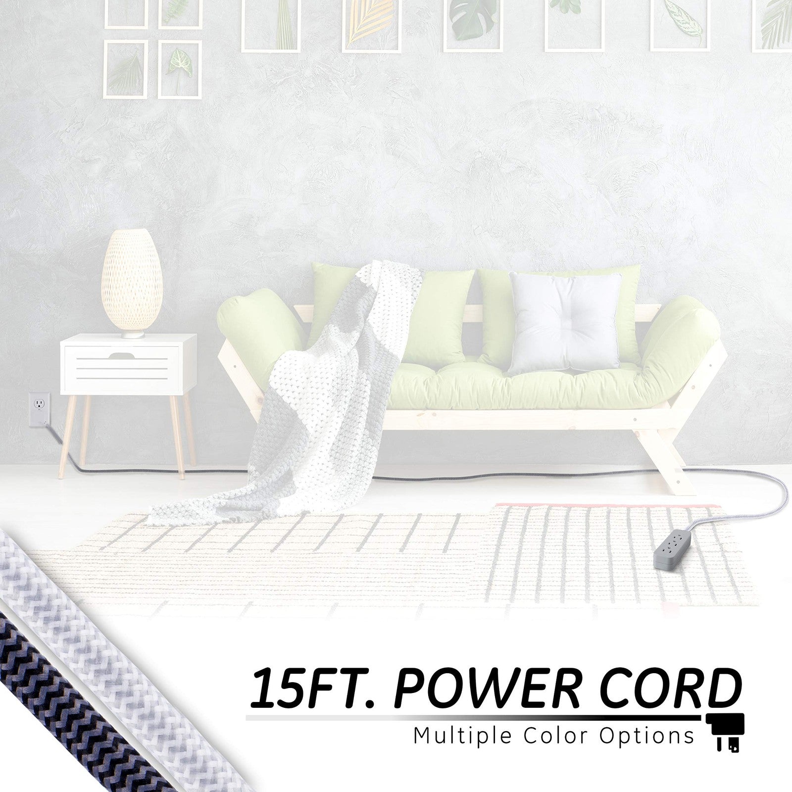 GE Pro 3 Outlet Surge Protector Power Strip with 15-foot braided extension cord and multiple outlets on a sleek design