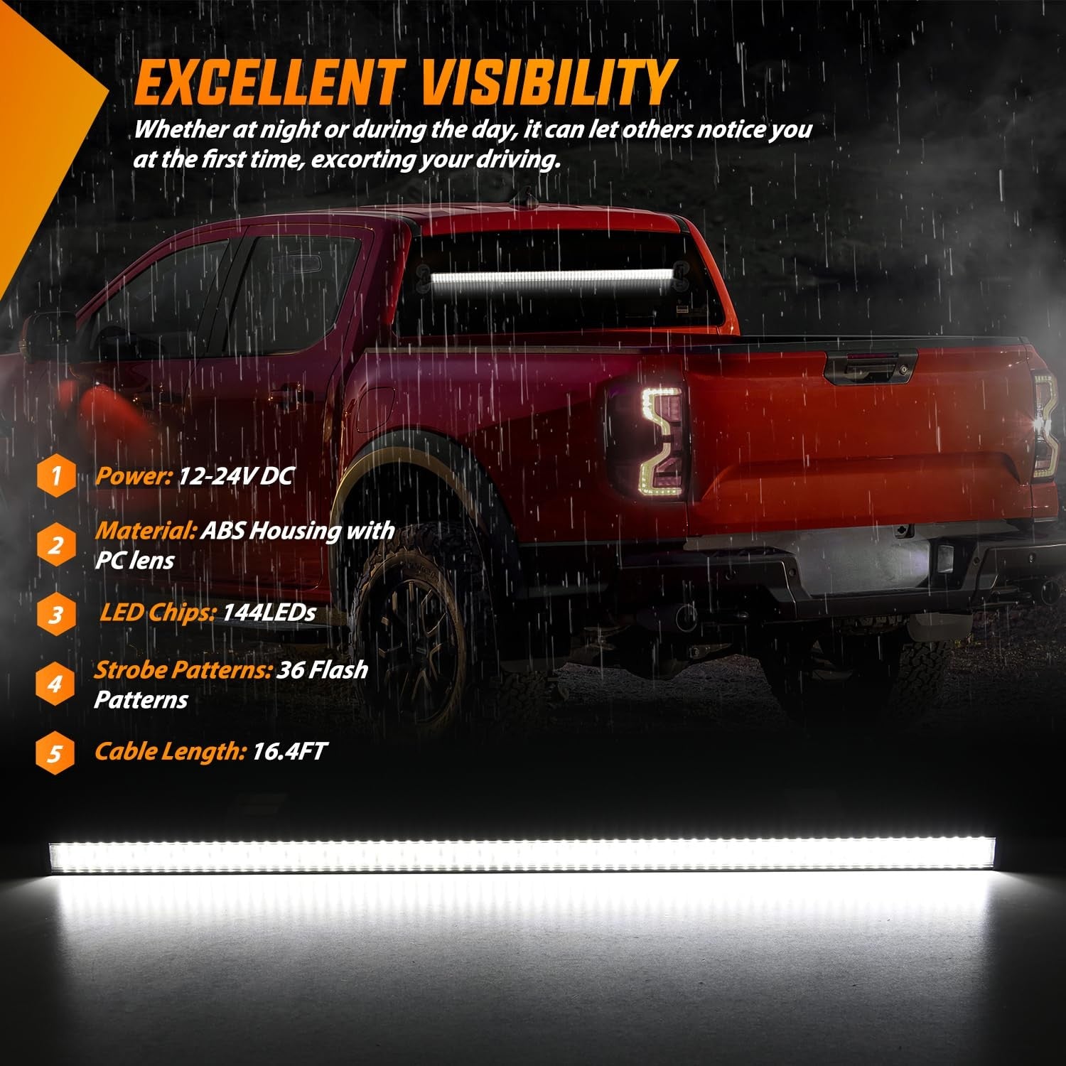 Nilight 144 LED traffic advisor strobe light bar with controller, white emergency warning lights on vehicle rooftop.