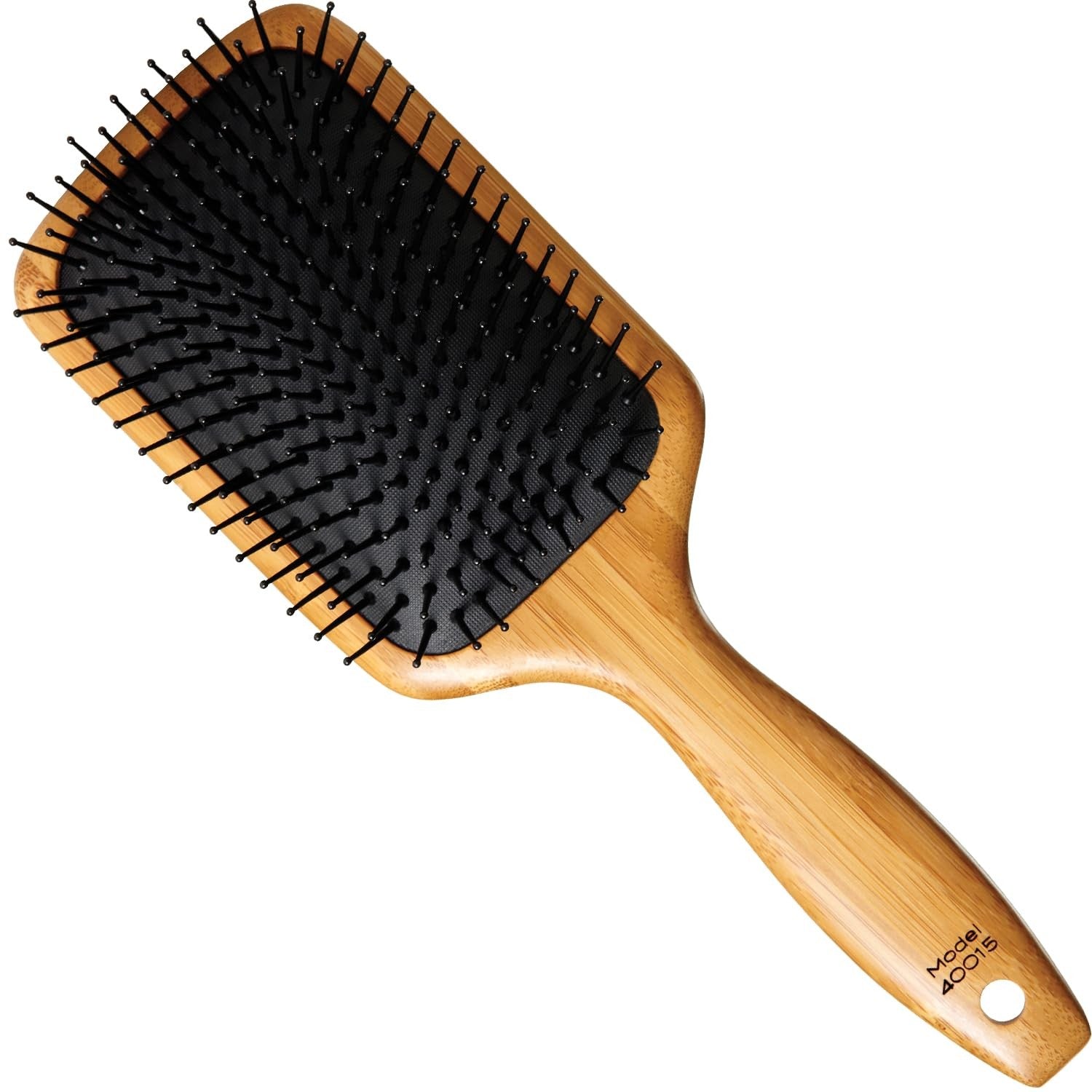 Sam Villa Signature Series bamboo paddle brush for hair styling, featuring a wooden handle and wide bristle layout.