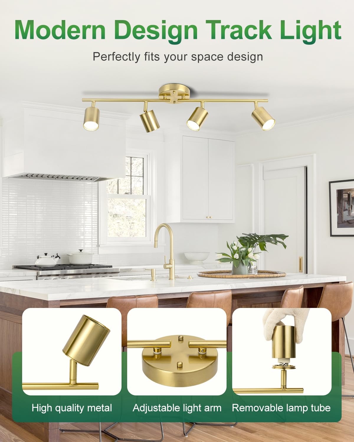 Fondiiz 4-way track lighting with rotatable heads, modern track lighting fixture for adjustable illumination in contemporary spaces.