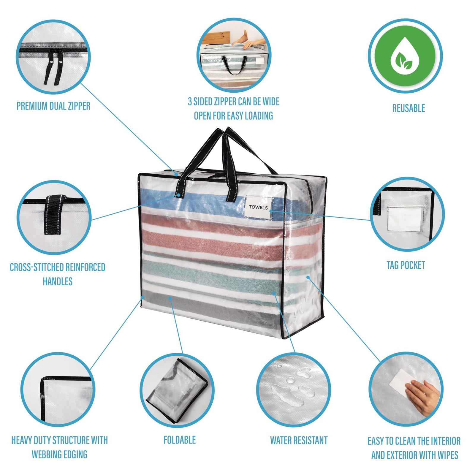 Venø 4-pack moving bags with zipper on top, designed for Christmas storage and organization of holiday decorations.