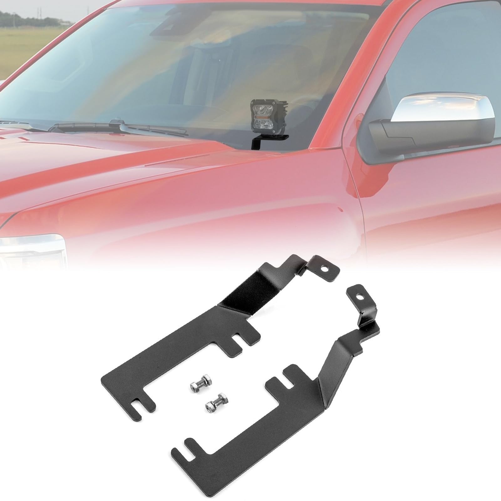 WeiSen hood hinge ditch light mounting brackets with offroad LED pod work lights on a Chevy vehicle.