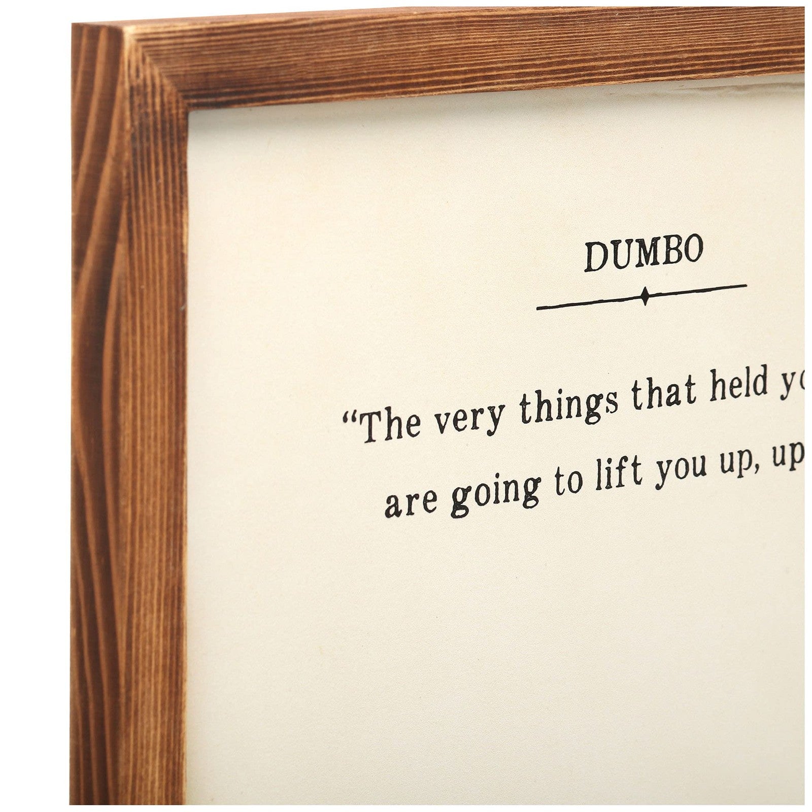 Framed wood print featuring Disney Dumbo and the quote "The very things that bring you down" by Open Road Brands.