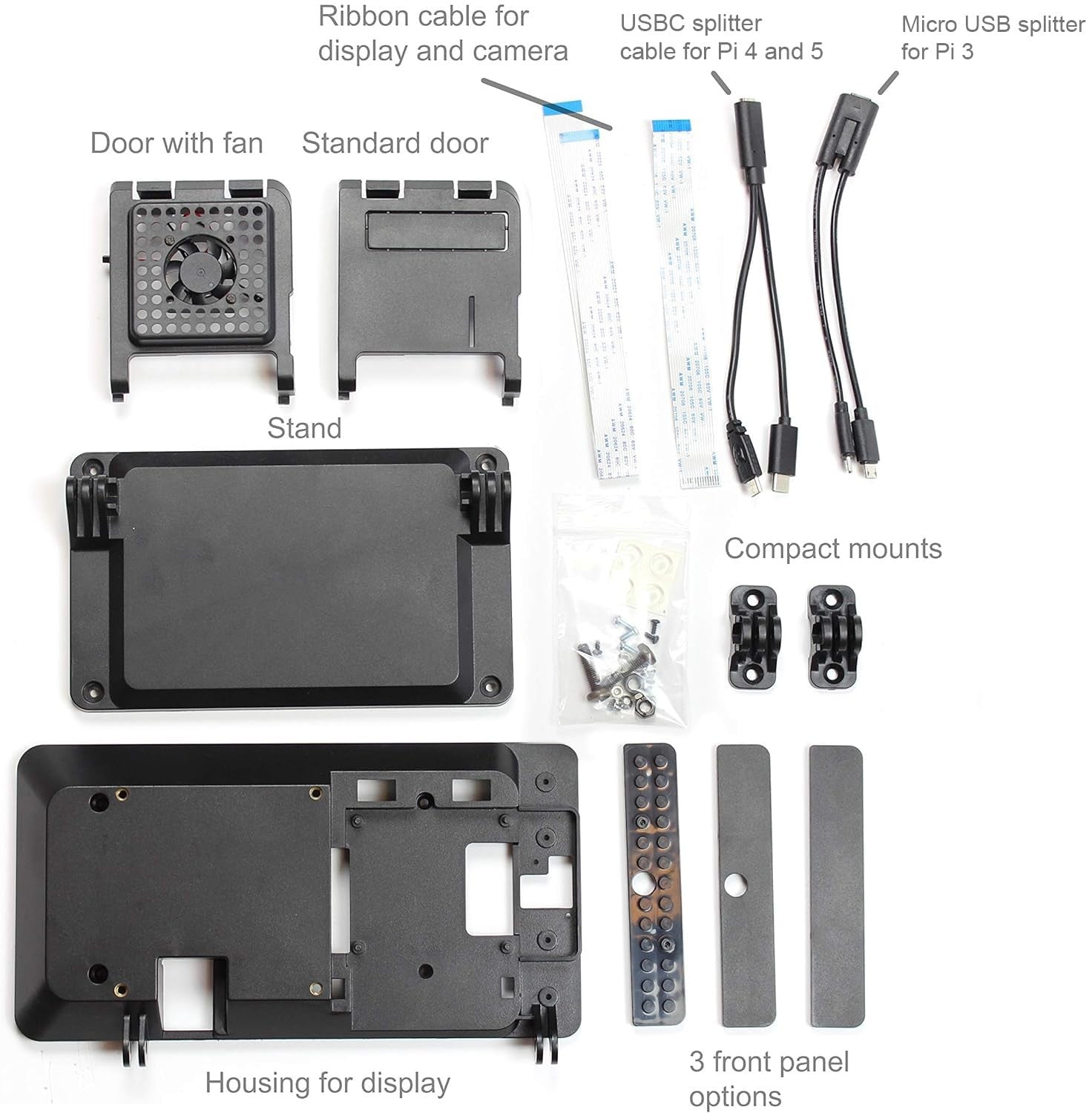 SmartiPi Touch 2 Raspberry Pi 7-inch display case with cooling fan for RPi 3, 4, and 5, featuring a compact, protective design.