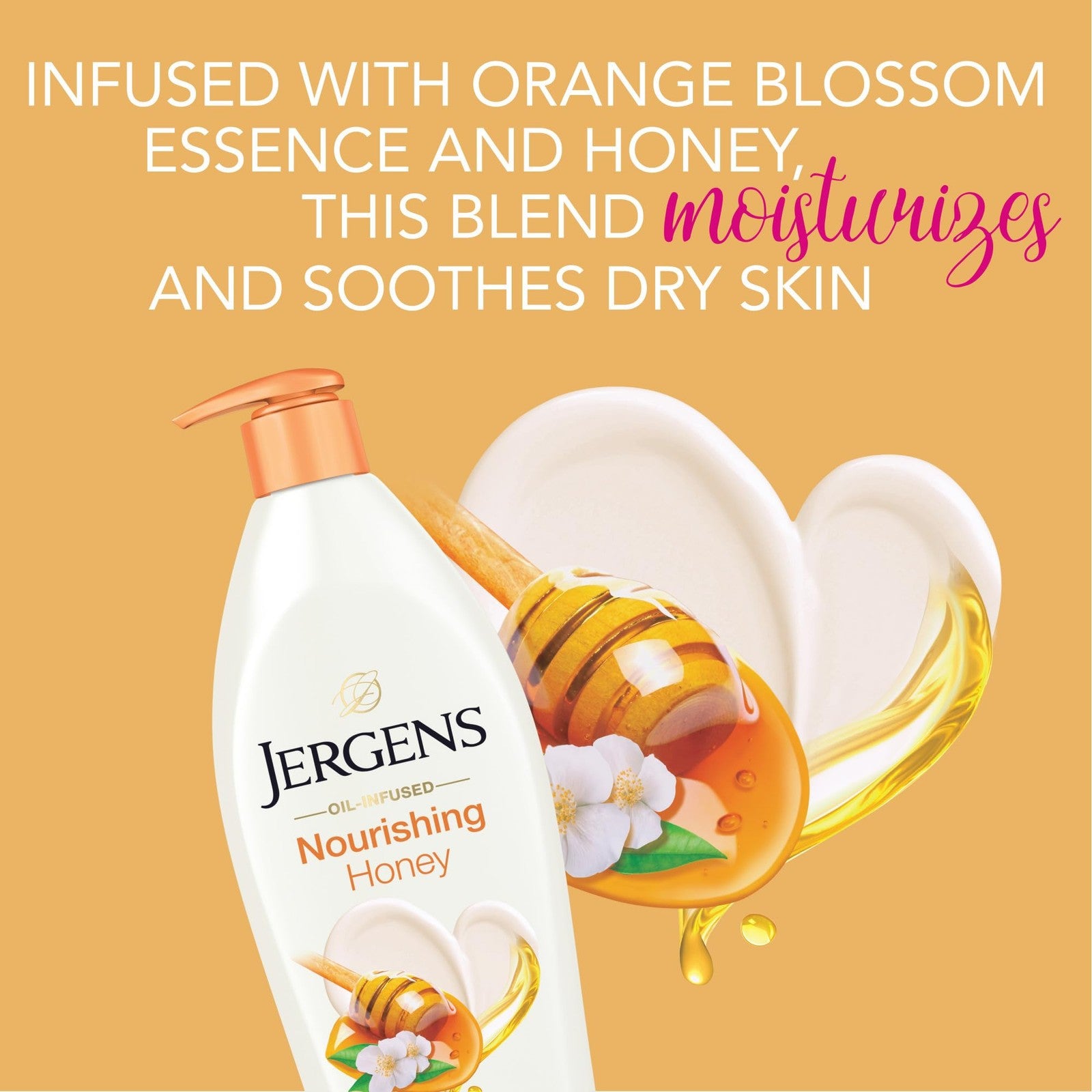 Jergens Nourishing Honey Dry Skin Moisturizer with Illuminating Hydralucence, creamy lotion for deep hydration and glow