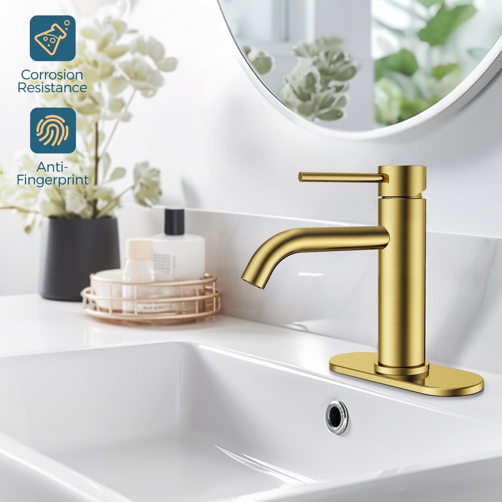 FORIOUS gold stainless steel bathroom sink faucet with single hole design, modern and sleek for contemporary bathrooms.
