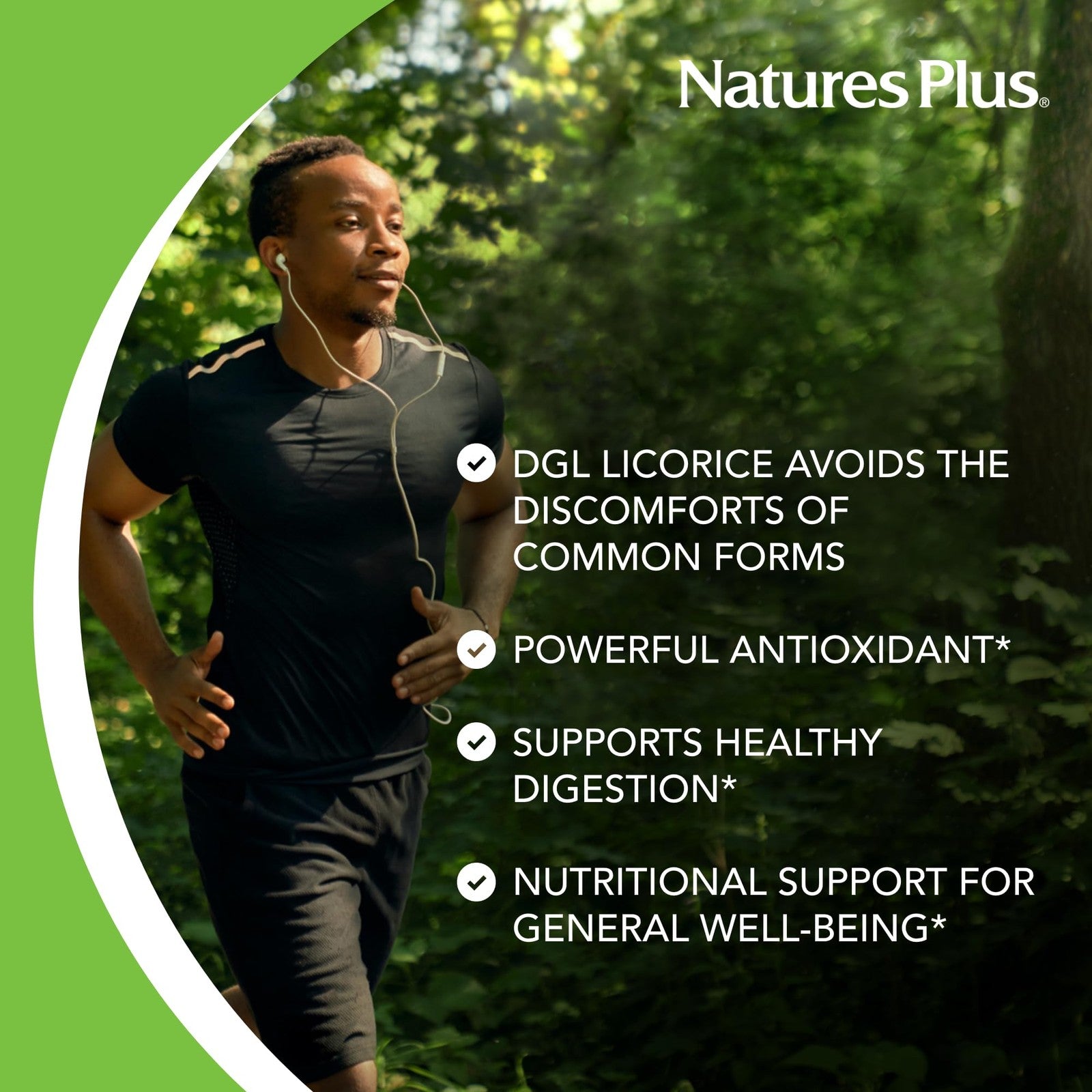 NaturesPlus Herbal Actives Licorice DGL 500 mg capsules, 60 count, showing the supplement bottles and label details.