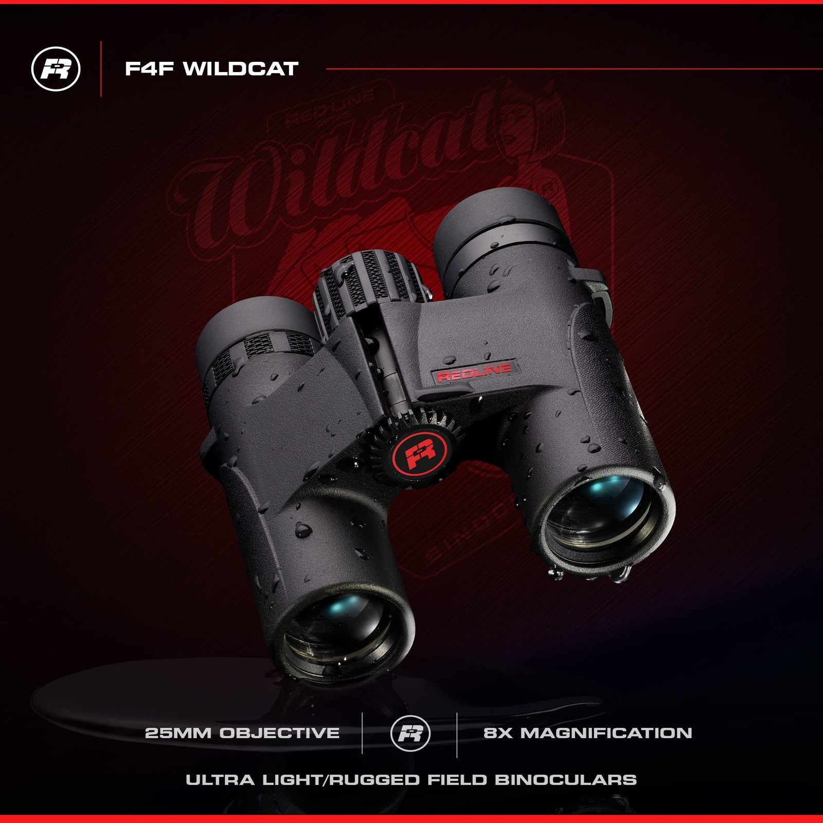 Red-Line Optics F4F Wildcat 8x25 binoculars with 7 prisms, compact design, ideal for hiking and hunting.