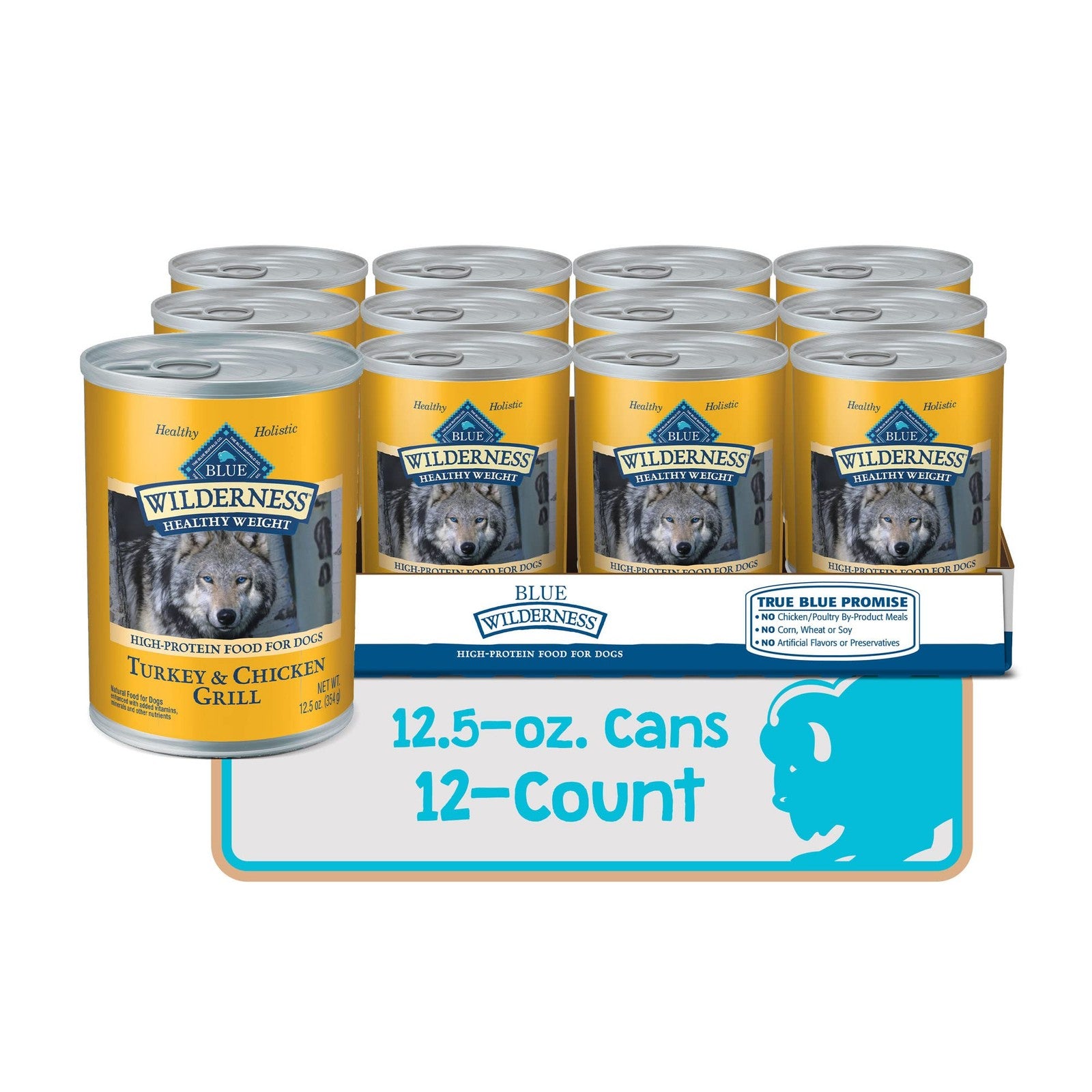 Blue Buffalo Wilderness Healthy Weight wet dog food with turkey and chicken in a pet bowl, showcasing the premium dog food ingredients.