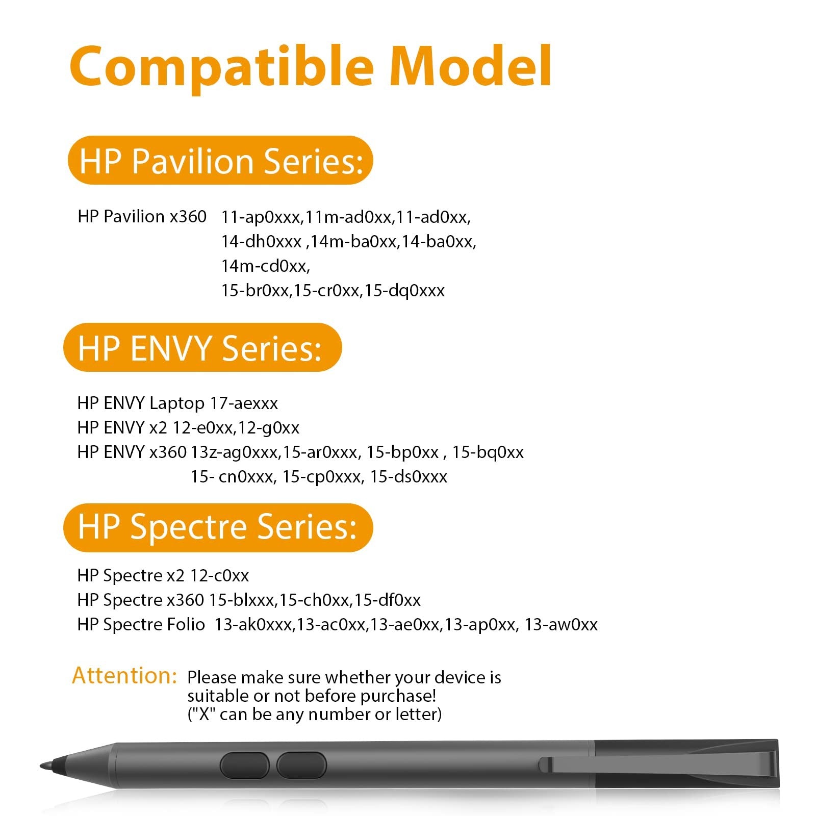 Unbranded Azx stylus pen for HP 1024 with pressure sensitivity and 2500-hour battery life, shown on a digital tablet screen.