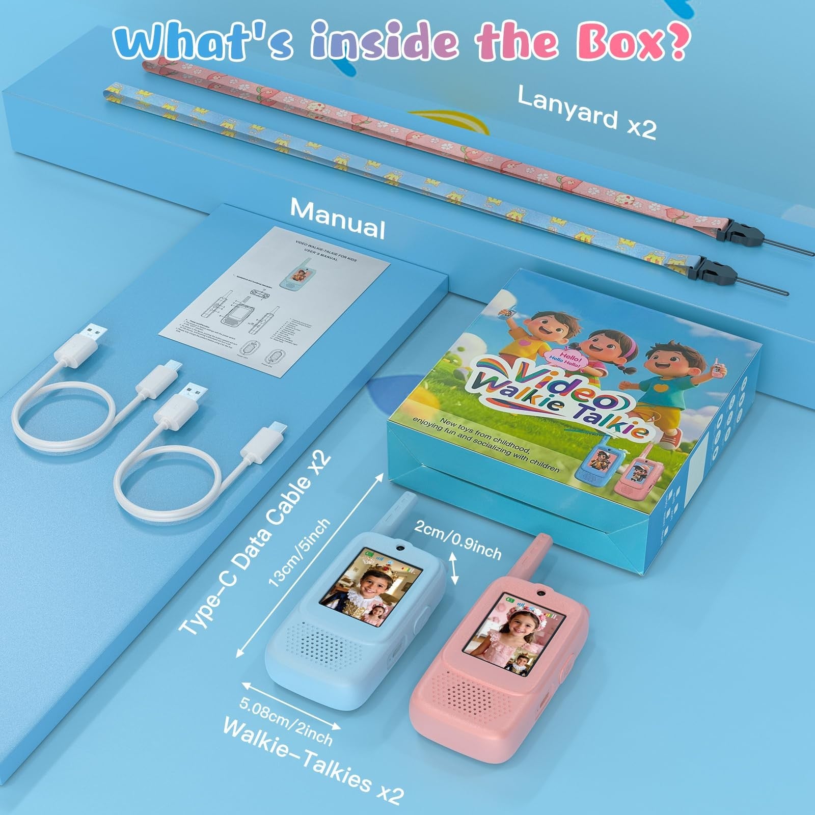 ZealSound video walkie talkies for kids ages 3-12, 2-pack with colorful design and buttons, suitable for boys and girls.