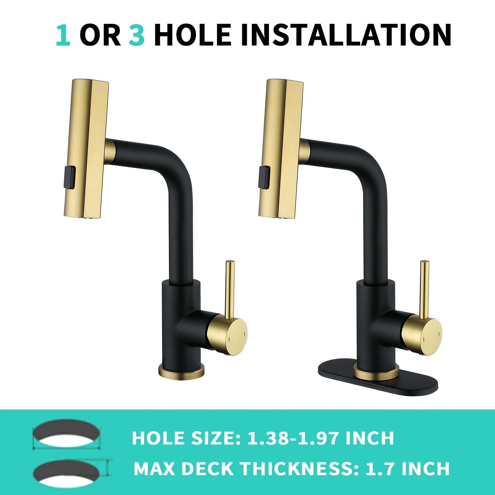 BARROCK waterfall bathroom faucet with 3-mode pull-out rotary switch sprayer, chrome finish, modern design