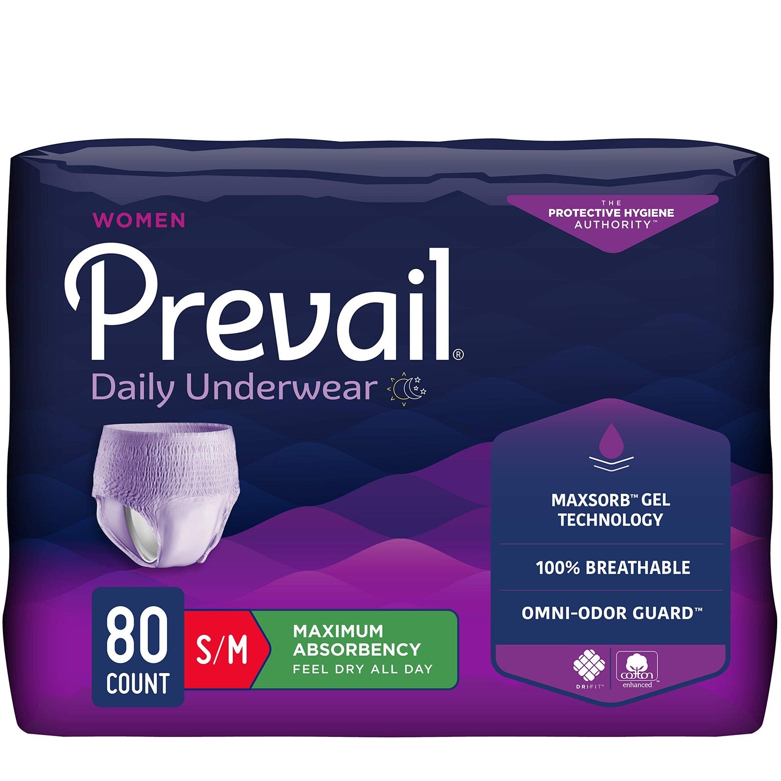 Prevail Proven small/medium incontinence protective underwear for women, featuring discreet pull-up design with absorbent materials.