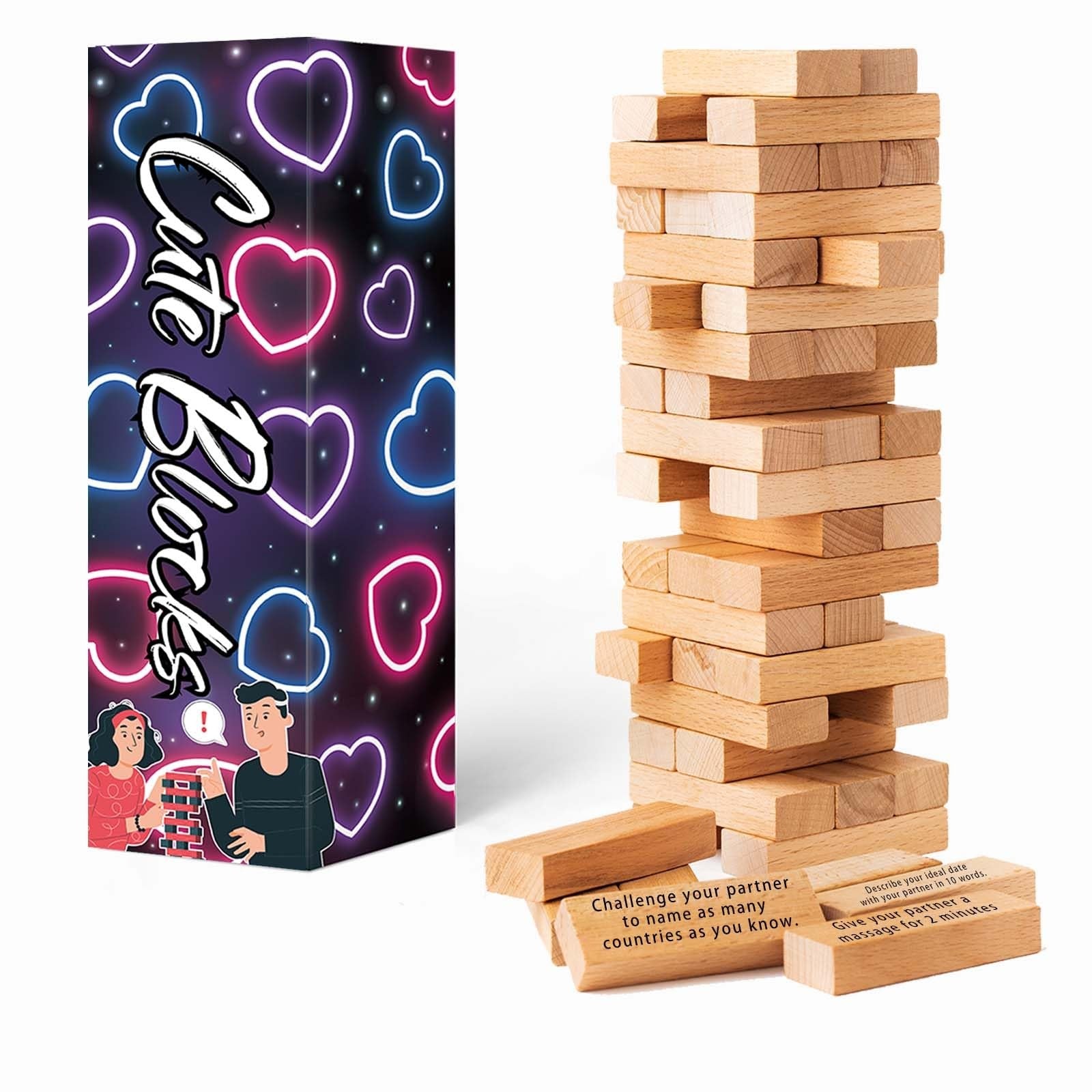 allonu 2026 Fun Valentine's Day gift with 54 colorful stacking blocks for romantic game and creative play.