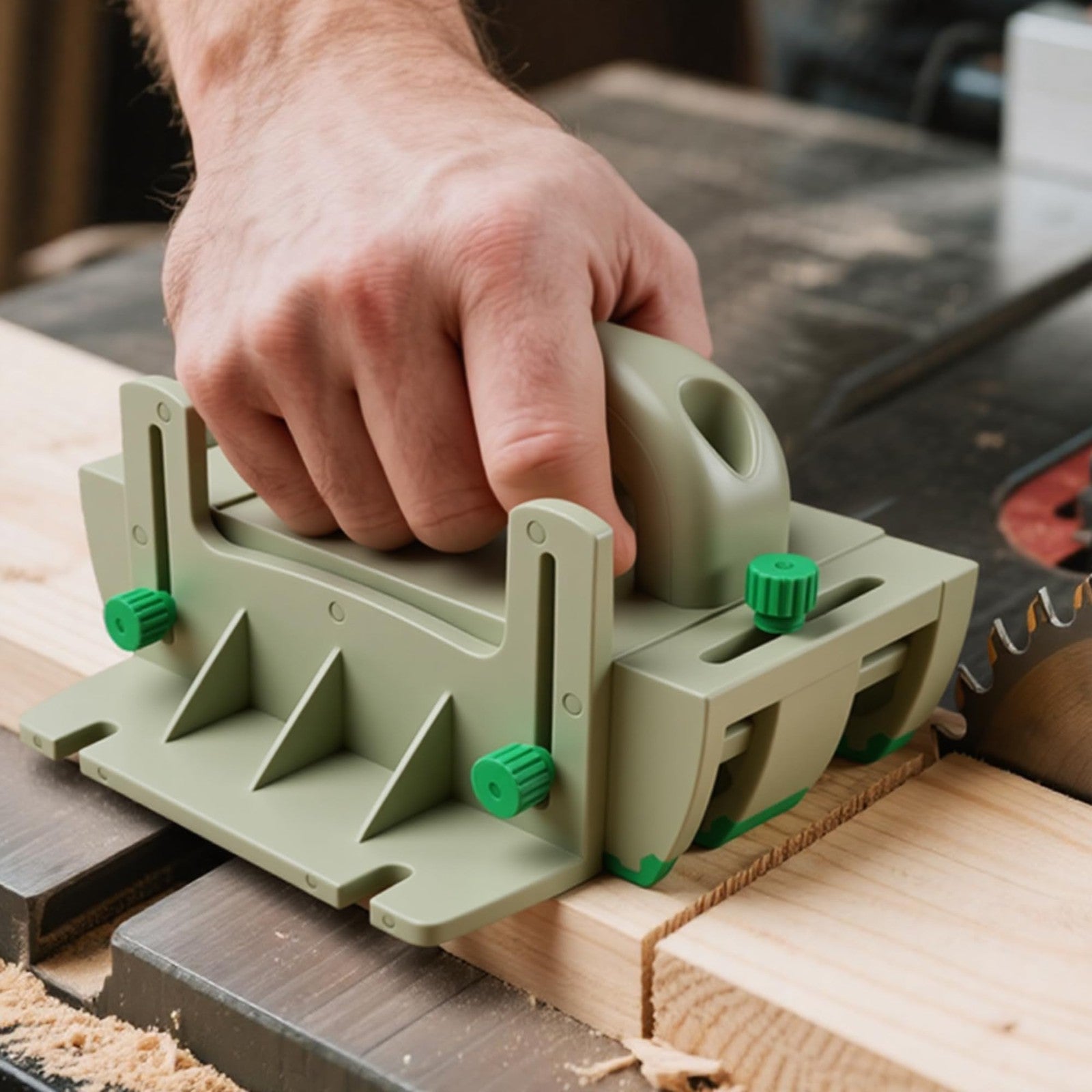 Kiahao woodworking table saw push block for router tables, band saws, and jointers, used for guiding and safety during cutting tasks.