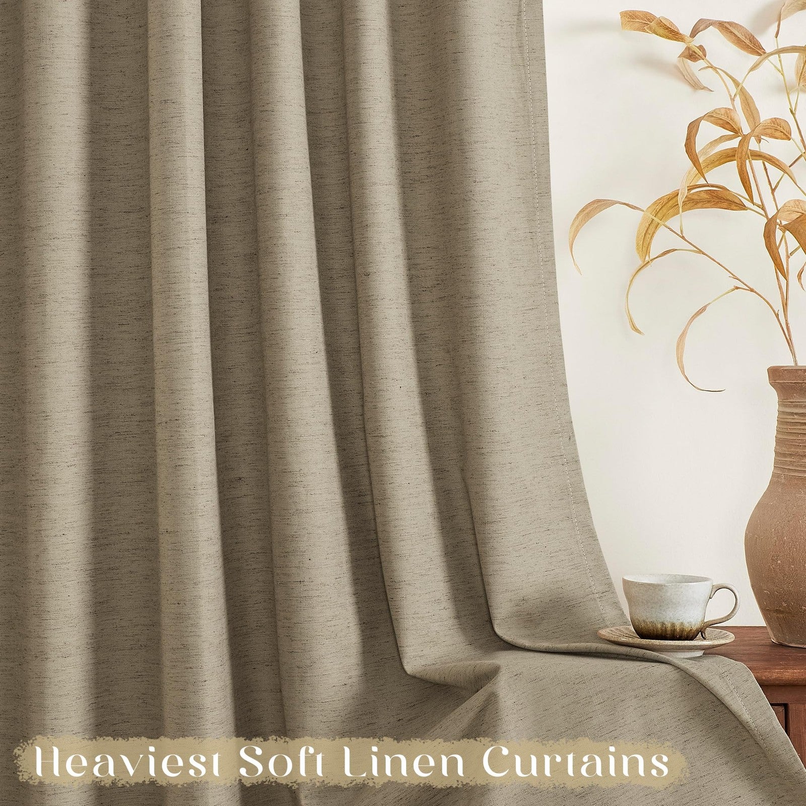 BSfullts black linen blackout curtains, 102-inch thermal insulated room darkening and noise-reducing window drapes.