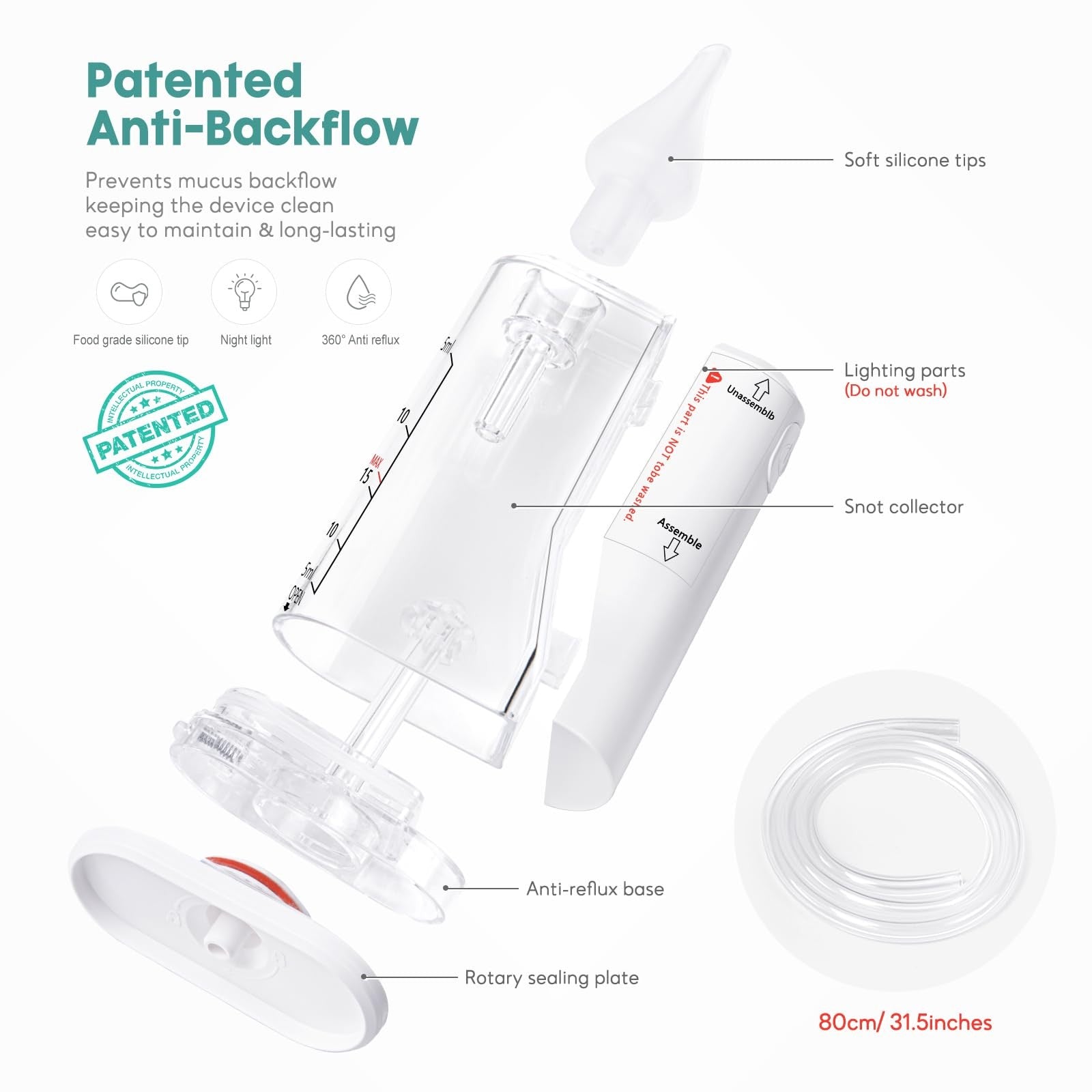 Termichy electric nasal aspirator for babies with rechargeable design and 9 suction levels, featuring a nose tip and power button.