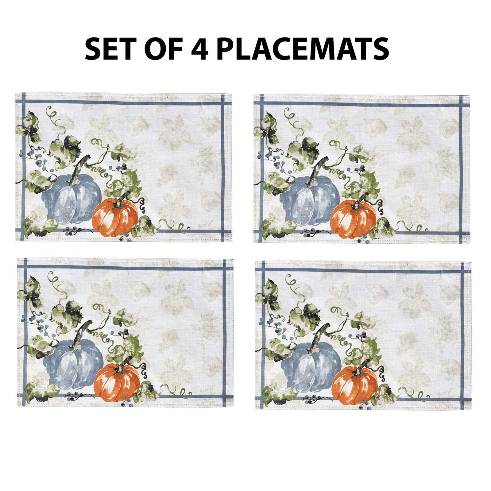 Newbridge Blue Pumpkin Vines stone-washed bordered fall and Thanksgiving season decorative plate with pumpkin and vine design.