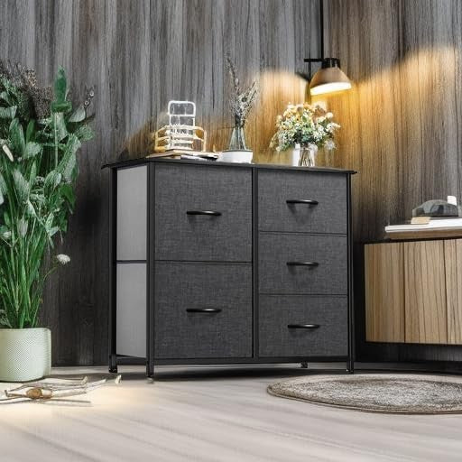 YITAHOME 5-drawer fabric bedroom dresser with wide storage drawers and fabric storage bins for organized bedroom decor