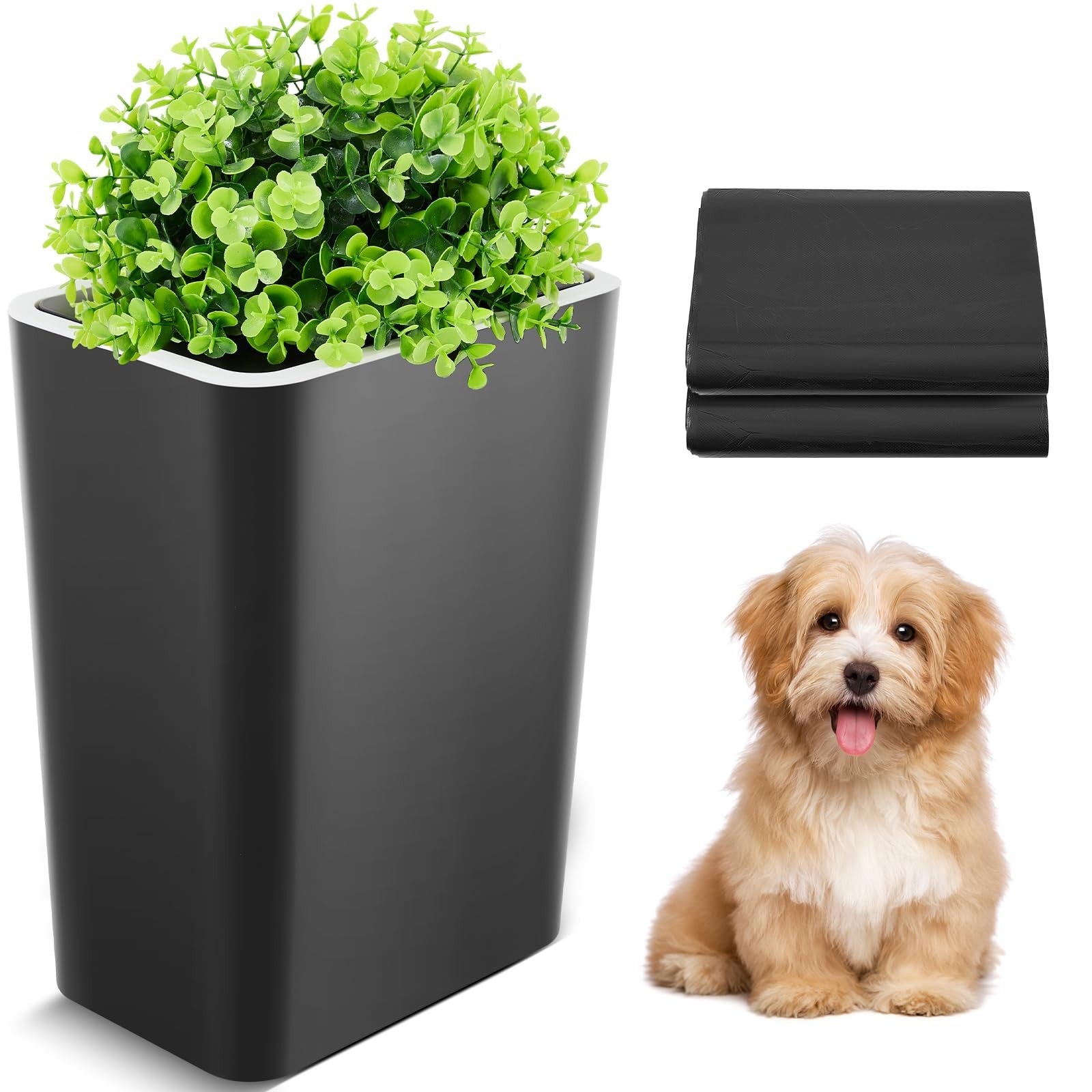 Jingmore outdoor dog waste trash can with plant-inspired design, 3.96-gallon capacity, suitable for outdoor use.