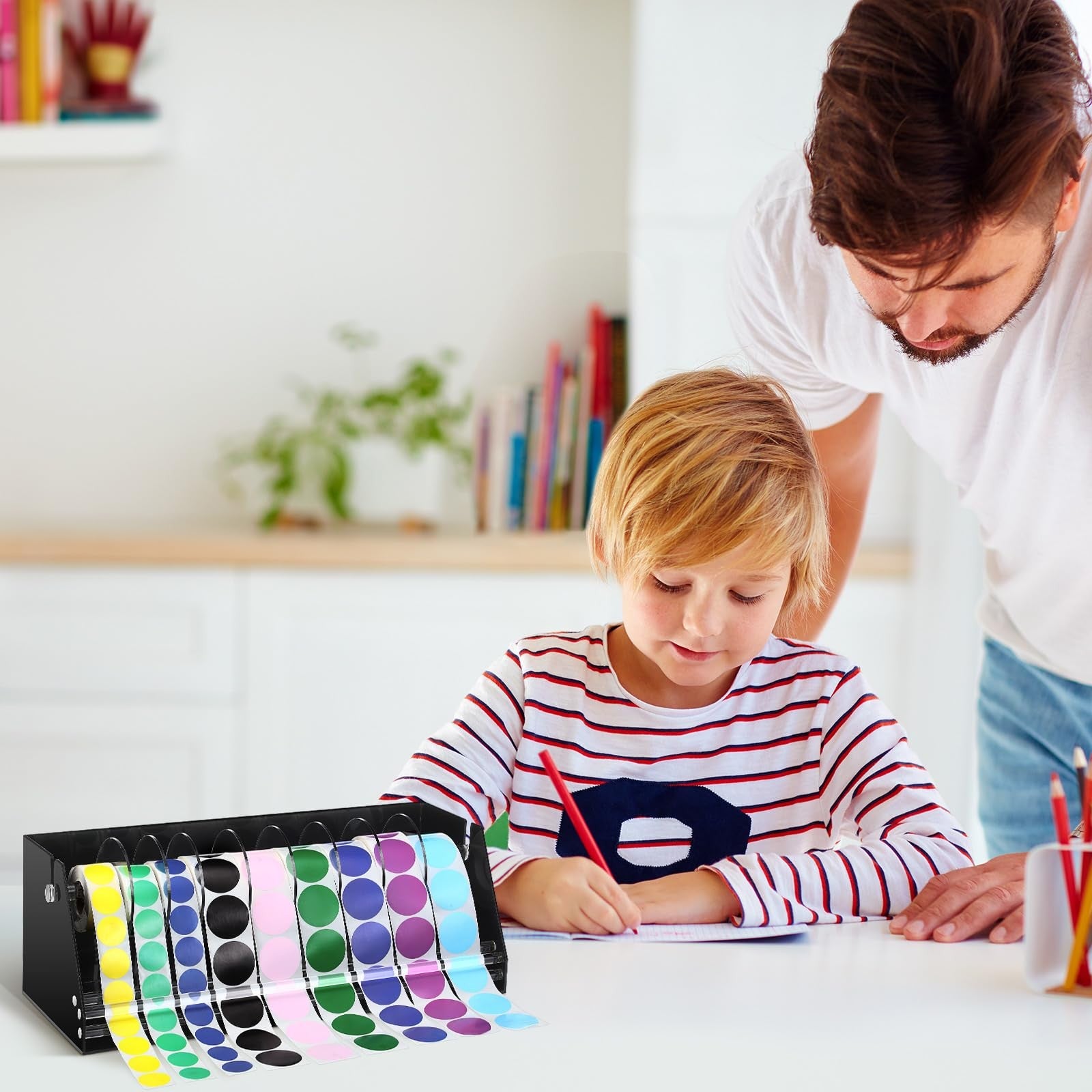 Feifeiya adjustable acrylic sticker roll dispenser with 9 disks, label holder for organizing and dispensing stickers easily.