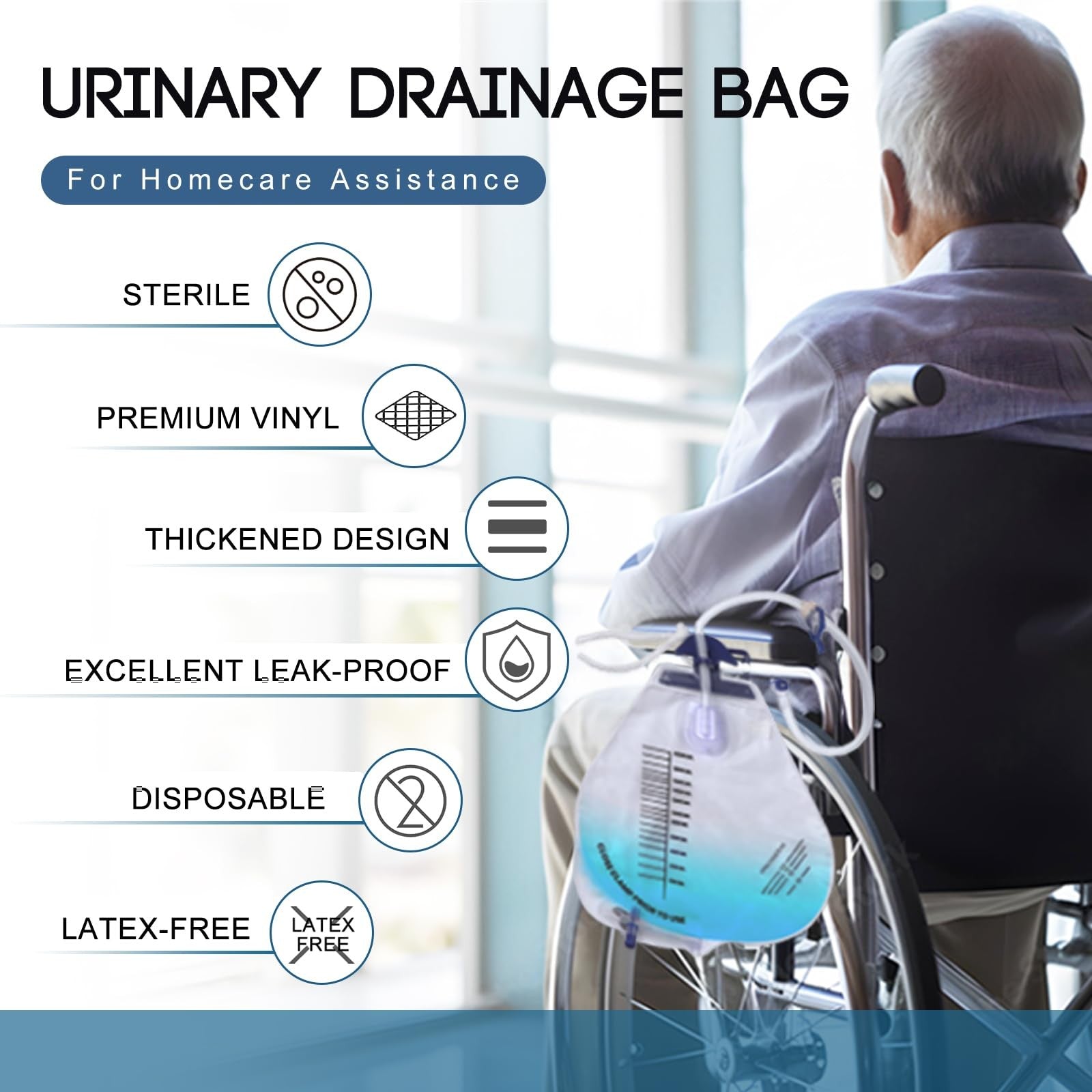 Set of 10 YOOGUSTO urinary drainage bags with 2000ml capacity, anti-reflux chamber, 48-inch flexible tubing for medical use.
