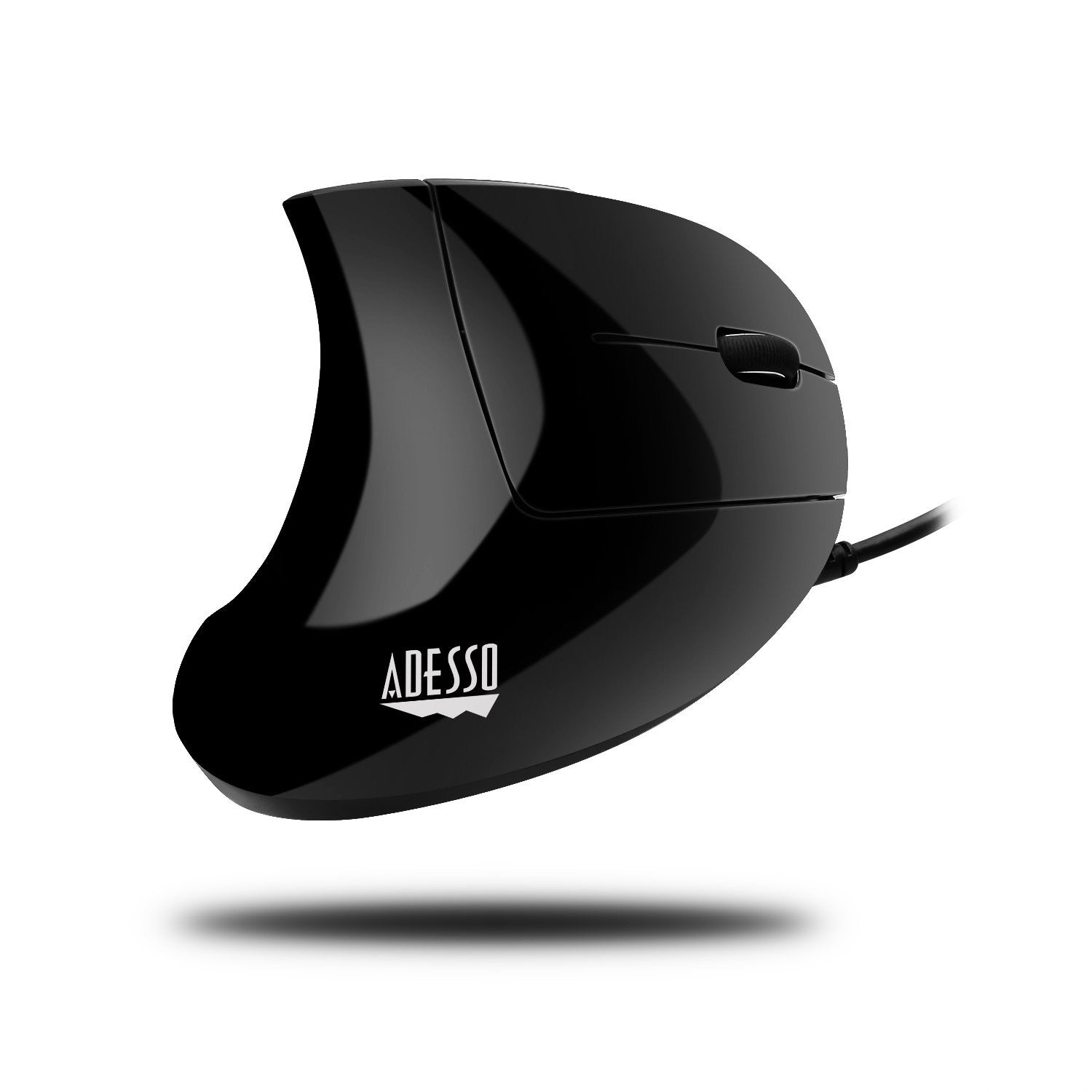 Adesso wired ergonomic optical USB mouse with vertical design, illuminated right-handed six-button configuration.