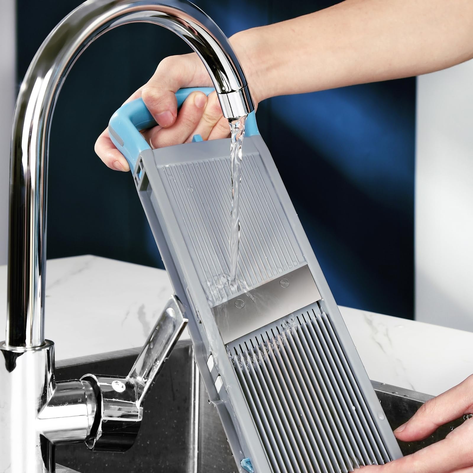 ZTQCSQ All-in-1 upgraded mandoline slicer for kitchen with adjustable blades and safety features, ideal for precise slicing tasks.