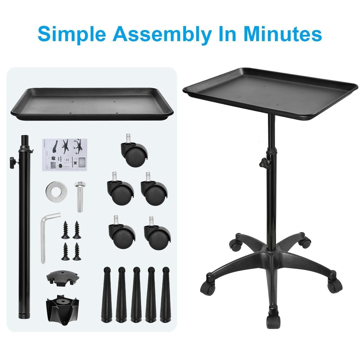 JOSTZHXIN salon rolling tray and tattoo cart in premium aluminum with adjustable height, featuring a spacious surface for tools.