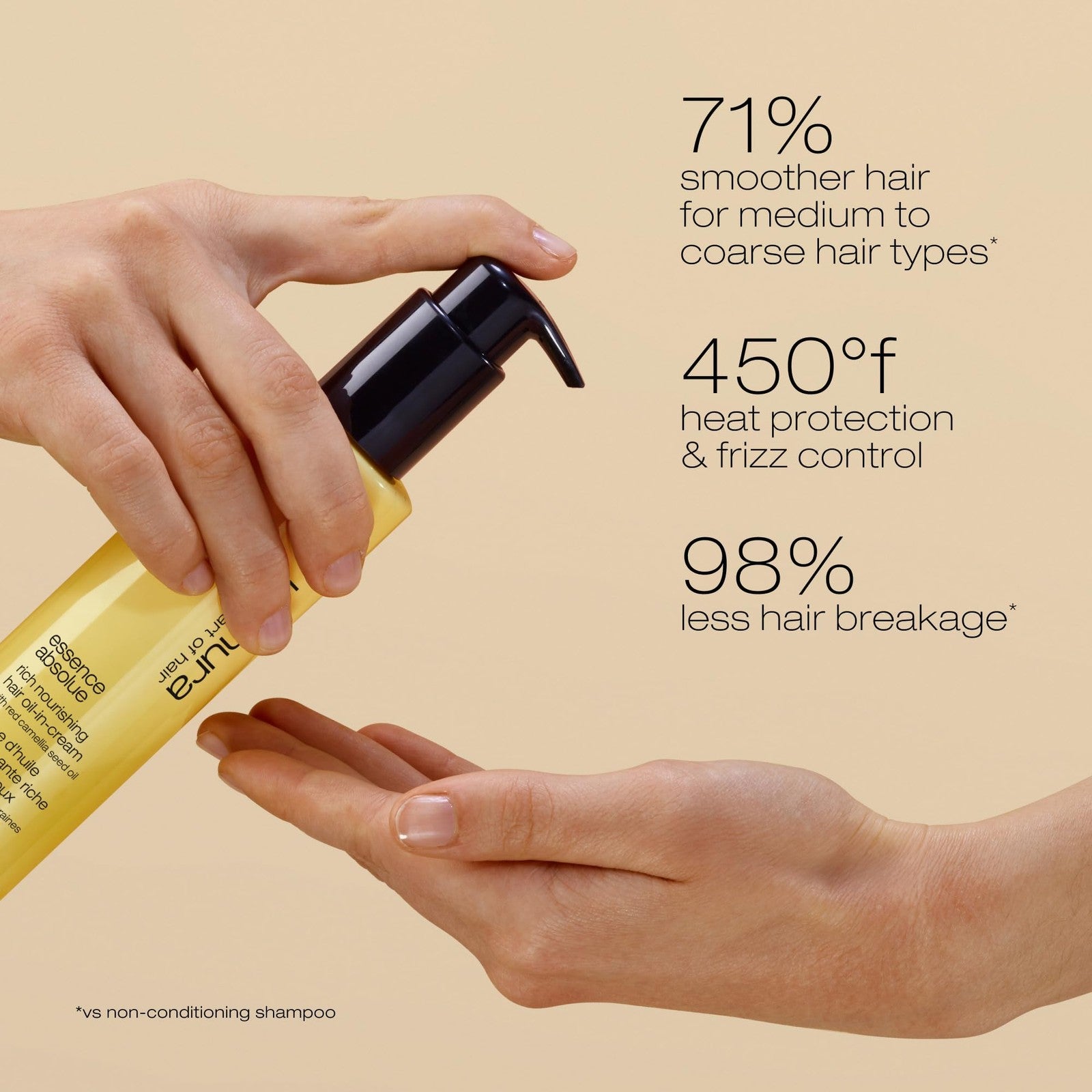shu uemura art of hair Essence Absolue Nourishing Cream for heat protection, showing the creamy hair treatment in a jar.