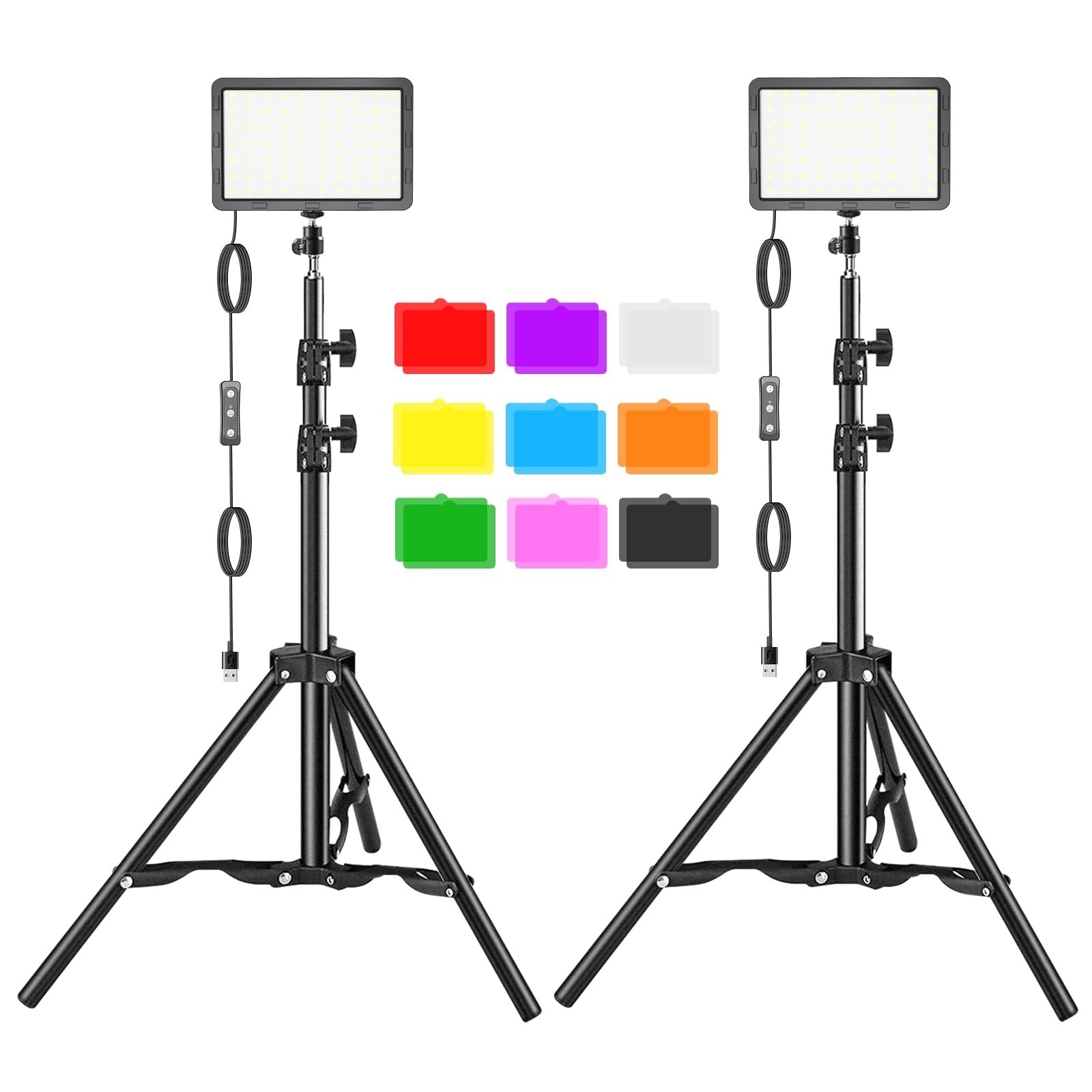 Hagibis LED video light kit with two studio lights and 18 color filters for photography and video lighting.