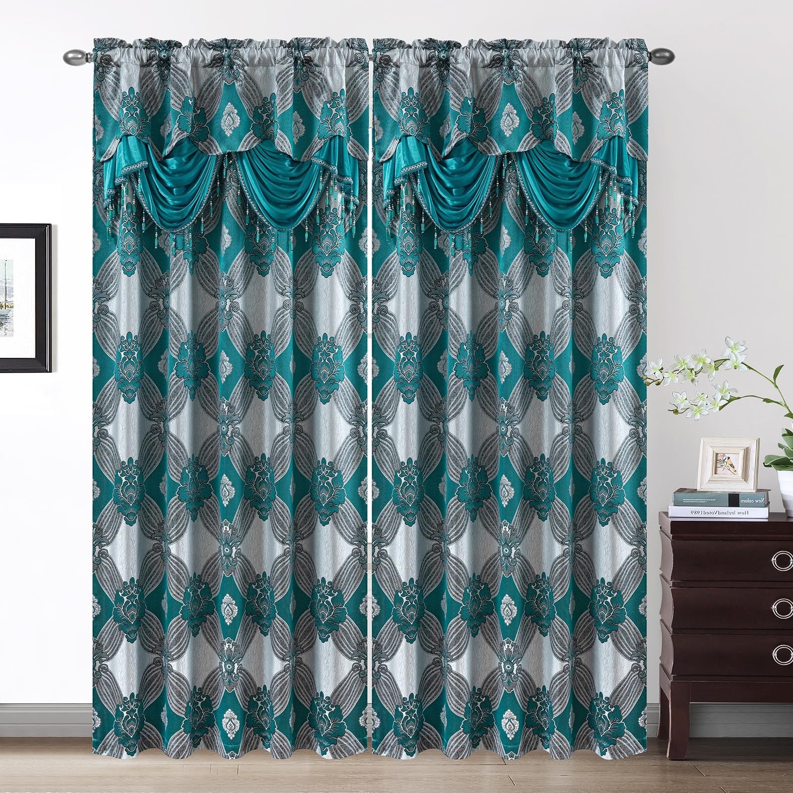 Petrichor luxury curtains with gold and silver threads, 2-panel set, elegant window treatment for sophisticated home decor.