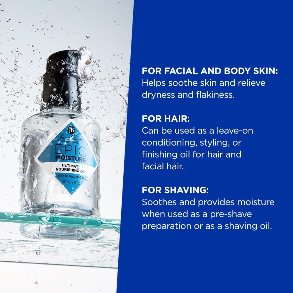Jack Black Epic Moisture Ultimate MP10 Nourishing Oil bottle, 2 fl oz, multi-purpose skin and hair moisturizing product.