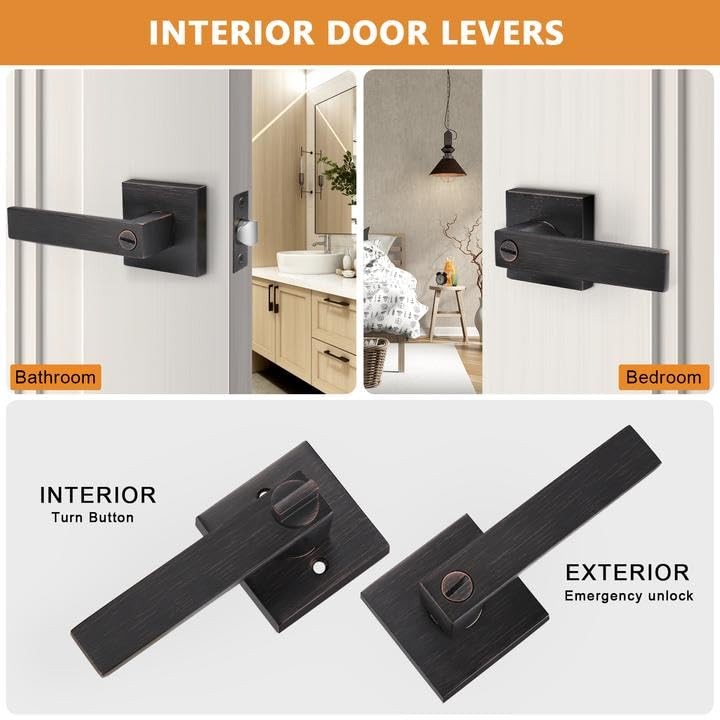 Probrico heavy duty privacy door handle lever with contemporary square design, showcasing a sleek, modern door hardware feature.