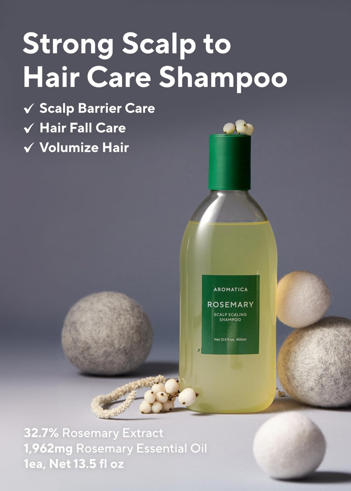 AROMATICA Rosemary hair care gift set with shampoo bottles, featuring natural rosemary ingredients for hair growth and heat protection