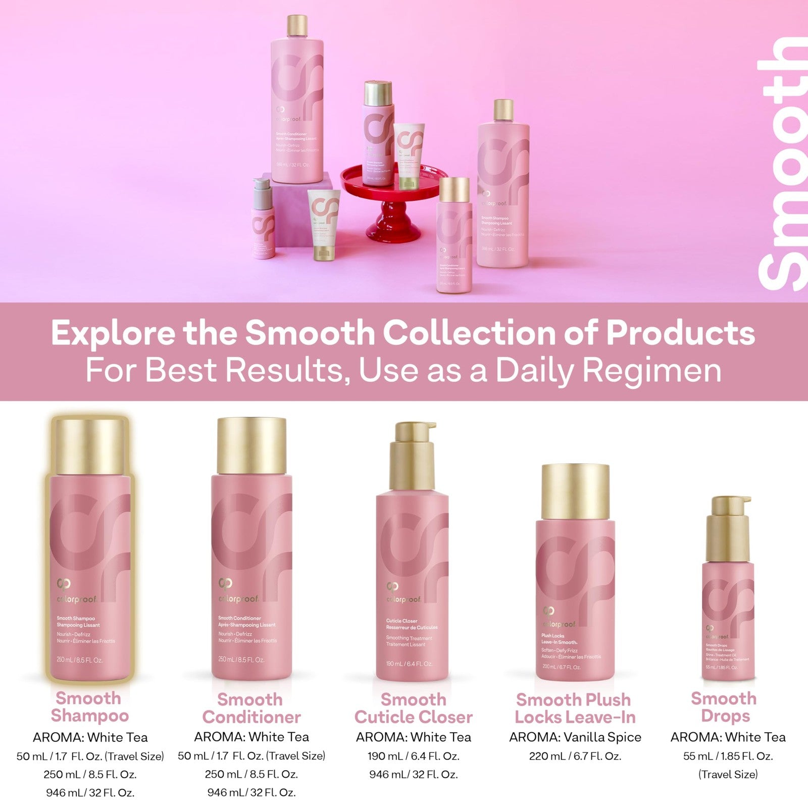 ColorProof Smooth Shampoo bottle, 8.5 oz, with sleek packaging and clear labeling, suitable for smooth, shiny hair care.
