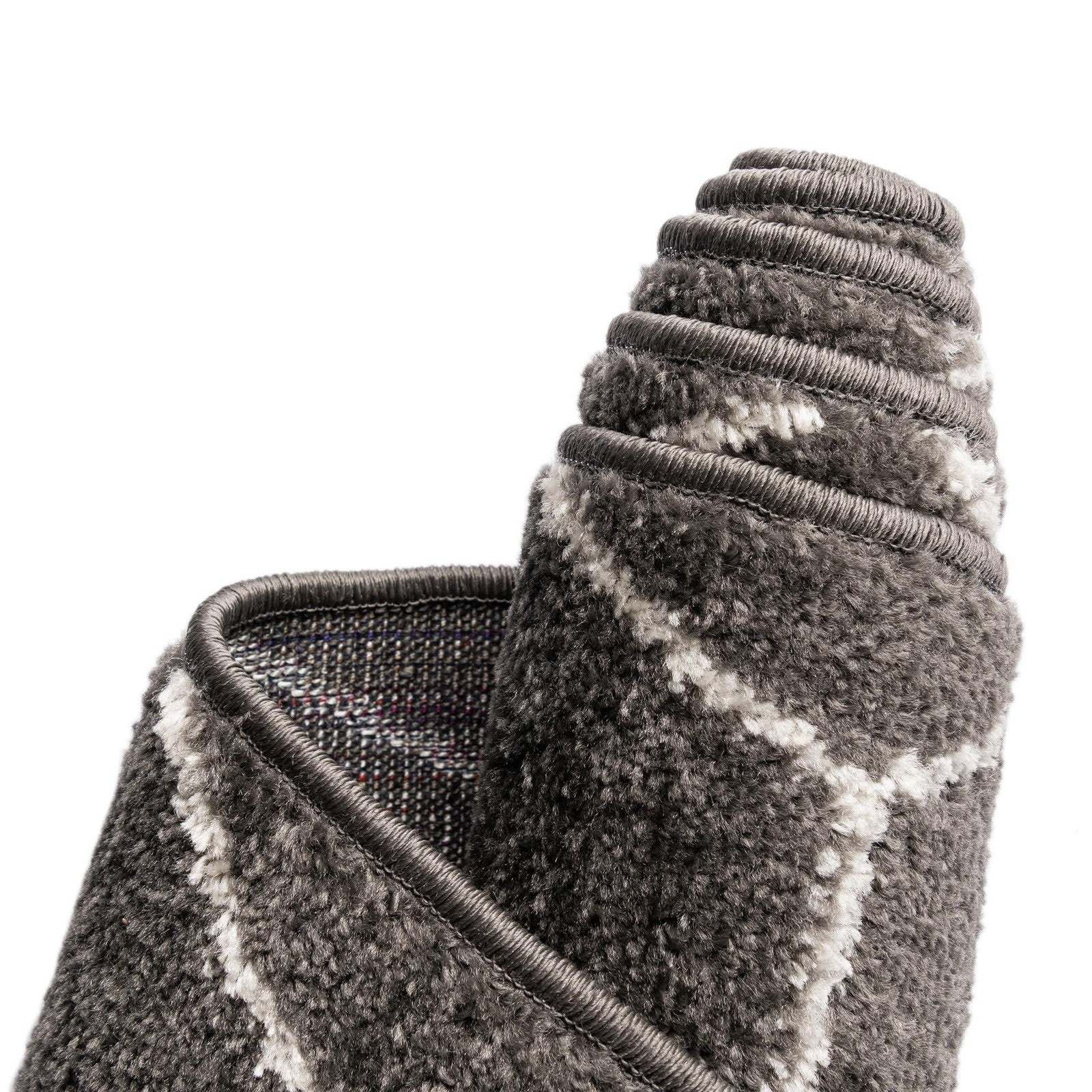 Dark gray geometric area rug from the Unique Loom Trellis Frieze Collection with a round shape and modern design.