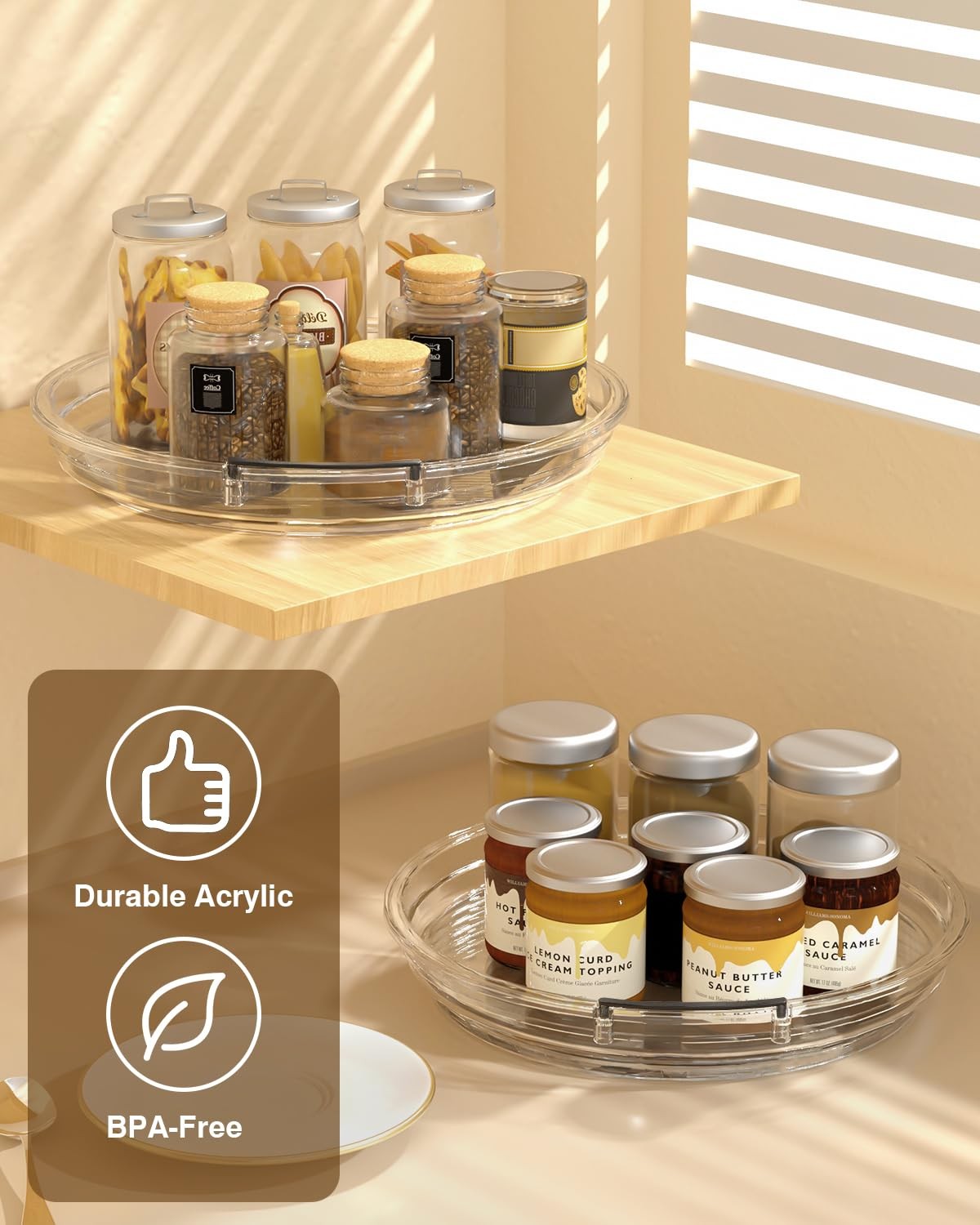 incostar 2-pack Lazy Susan organizers with 9.25 and 11.81-inch two-tier turntables, featuring rotating design for kitchen or pantry storage