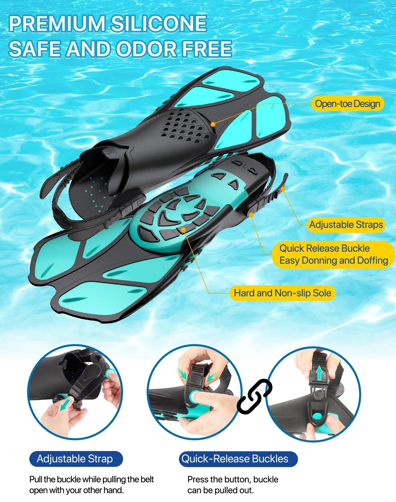 Ubekezele adult snorkeling gear set with 4-in-1 snorkel, mask, fins, and panoramic view snorkel for men and women.