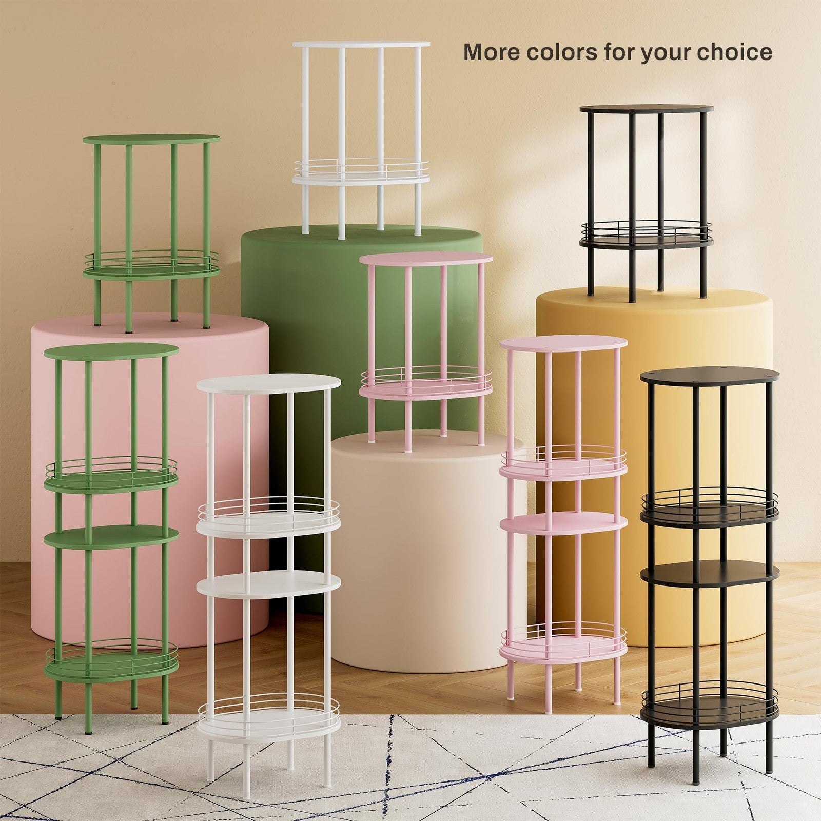 Small modern oval side table with storage from DGSANDGO, 2-tier design, sturdy construction, ideal for living room use.