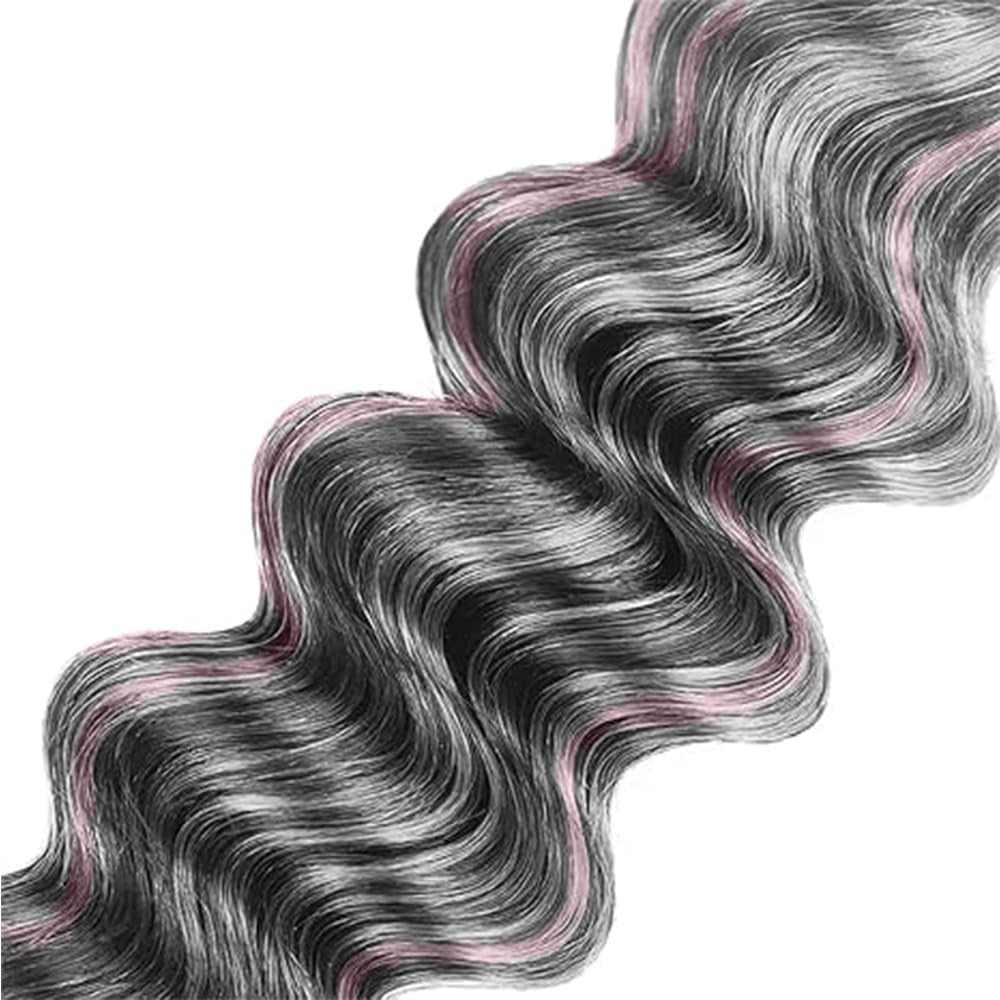 Ratheinhi Highlight Grey Bundle Human Hair Deep Wave, 22-inch grey hair bundle with natural deep wave texture.