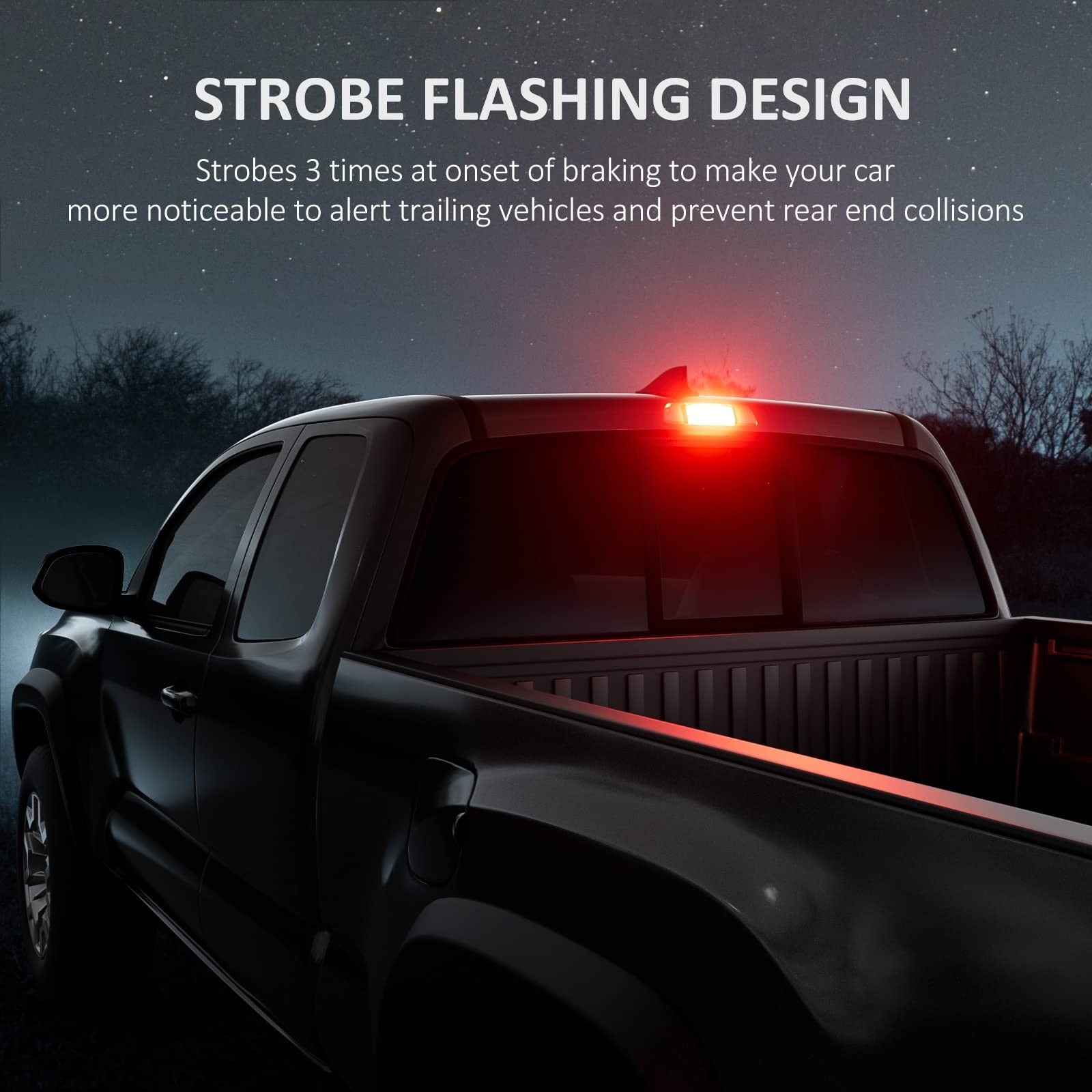FANTELI 912 921 LED strobe flashing third brake light showing bright red LED array and non-polar design on vehicle rear