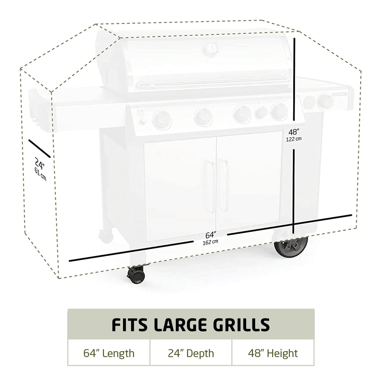 Waterproof 64-inch Zober BBQ grill cover fitting Weber gas grills, made of durable double-layered material for outdoor protection.