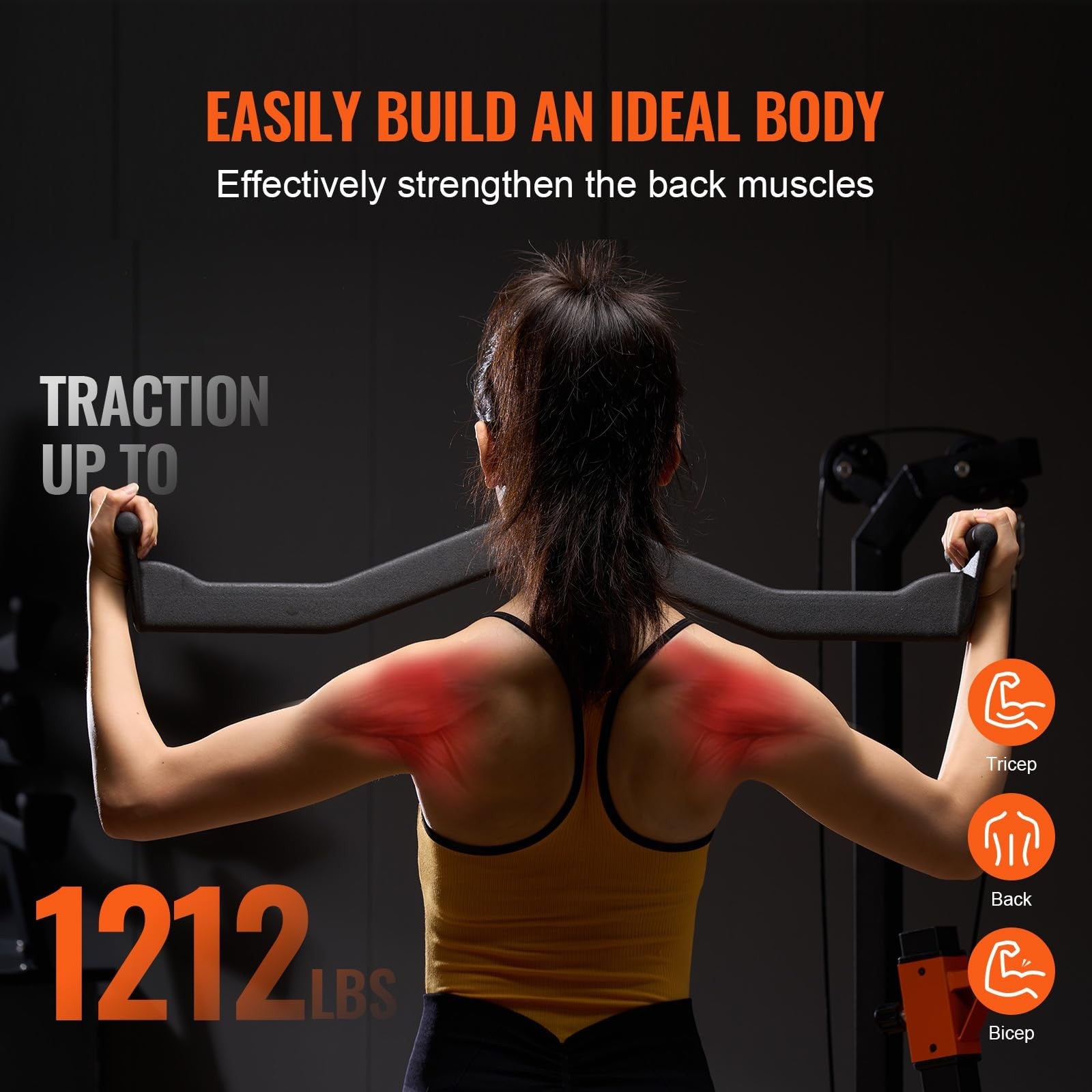 VEVOR LAT pulldown attachment with V-bar for cable machine rowing and tricep exercises, designed for strength training equipment.