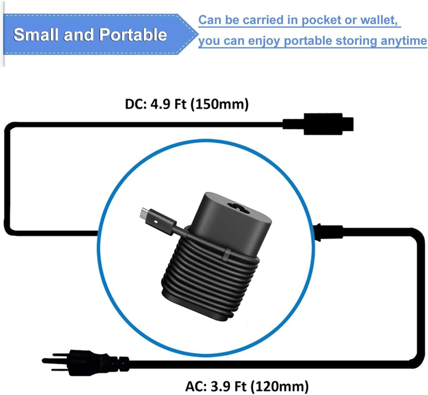 Aotisn 65W USB-C AC charger compatible with Dell XPS 13 9360, 9365 2-in-1 laptop, and other USB-C devices.