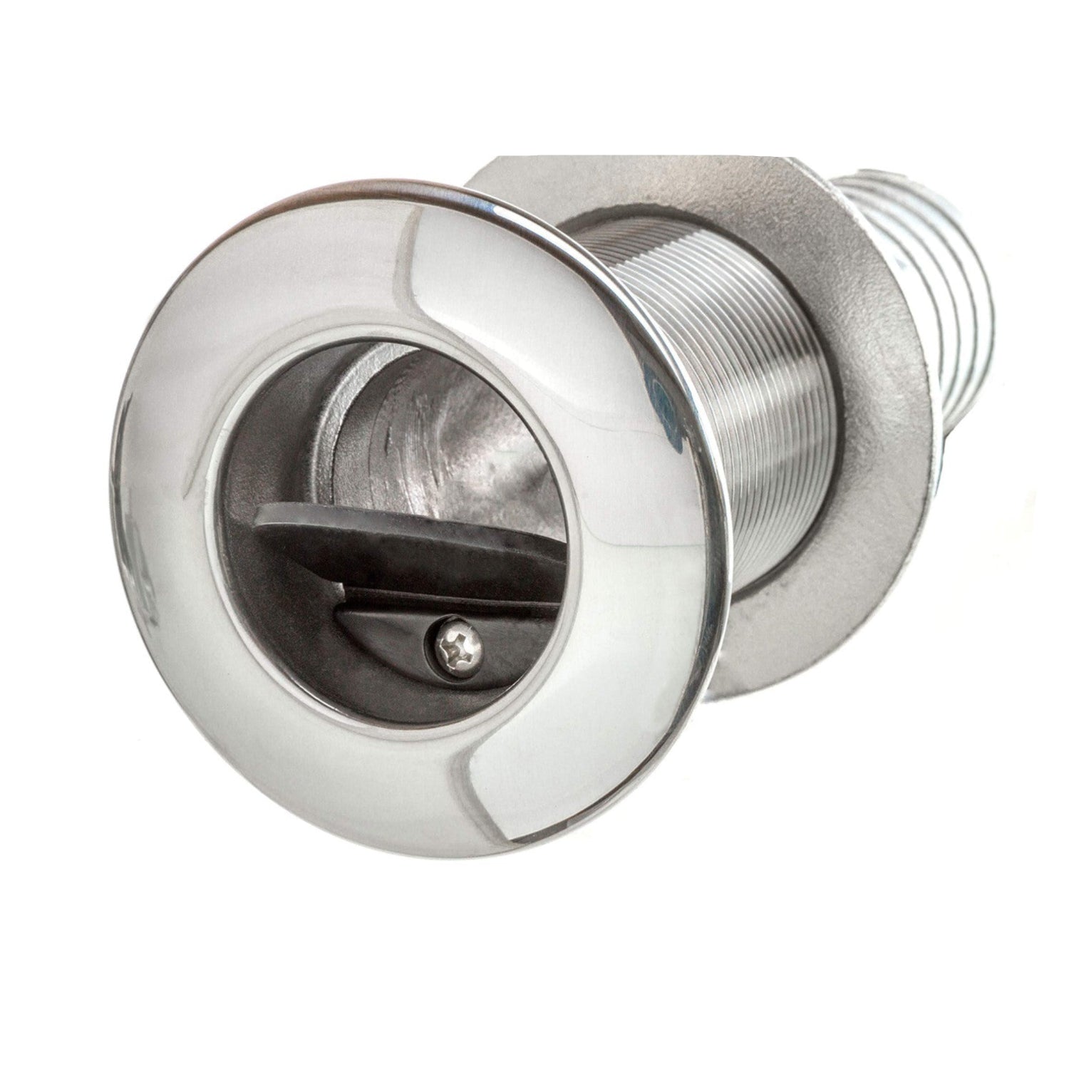 Attwood 66553-3 stainless steel boat self-bailing cockpit scupper with 1 ½-inch barbed fitting, designed for marine drainage systems.